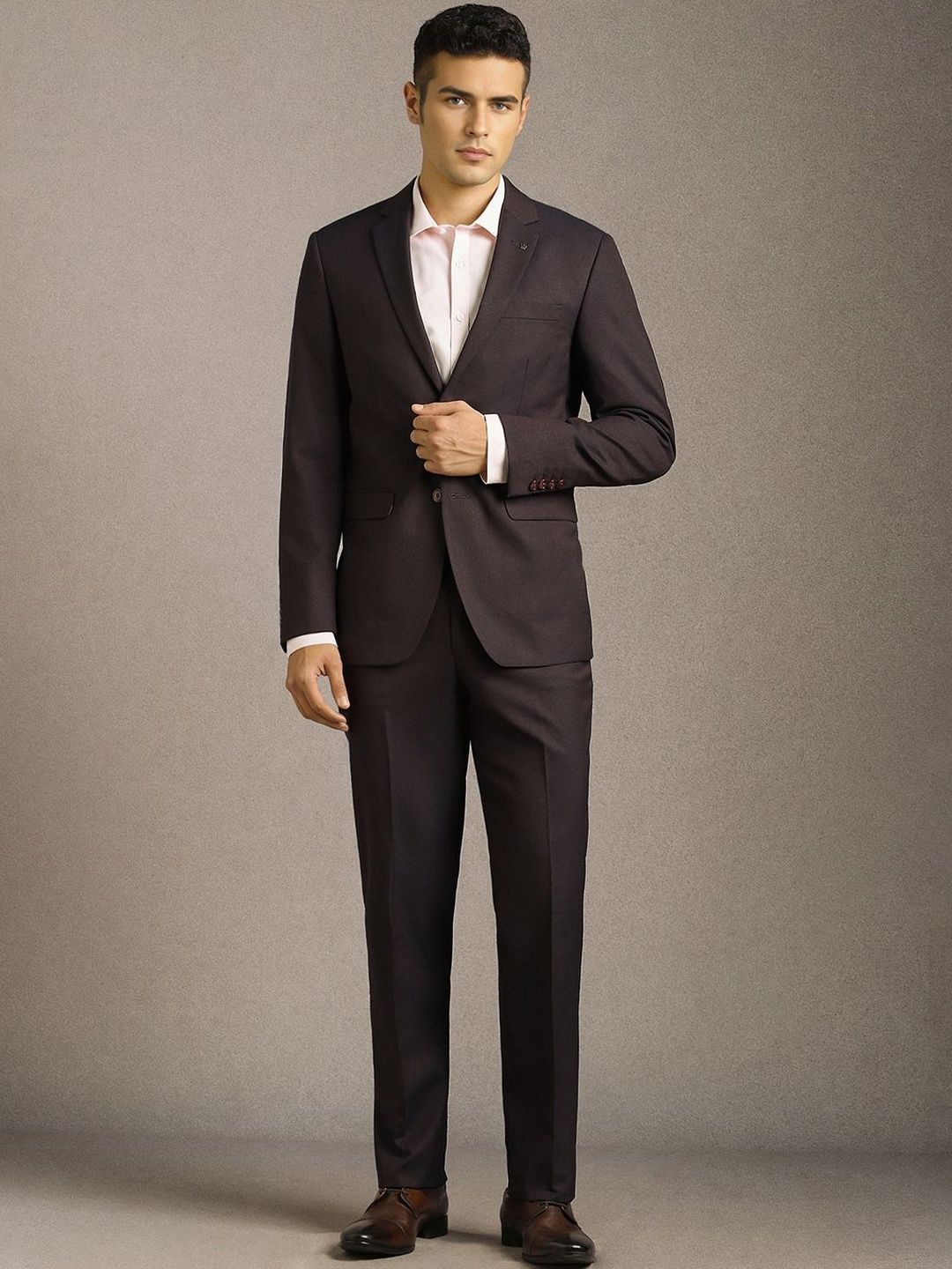 Louis Philippe Self Design Notched Lapel Slim Fit 2 Piece Suit-picture-28