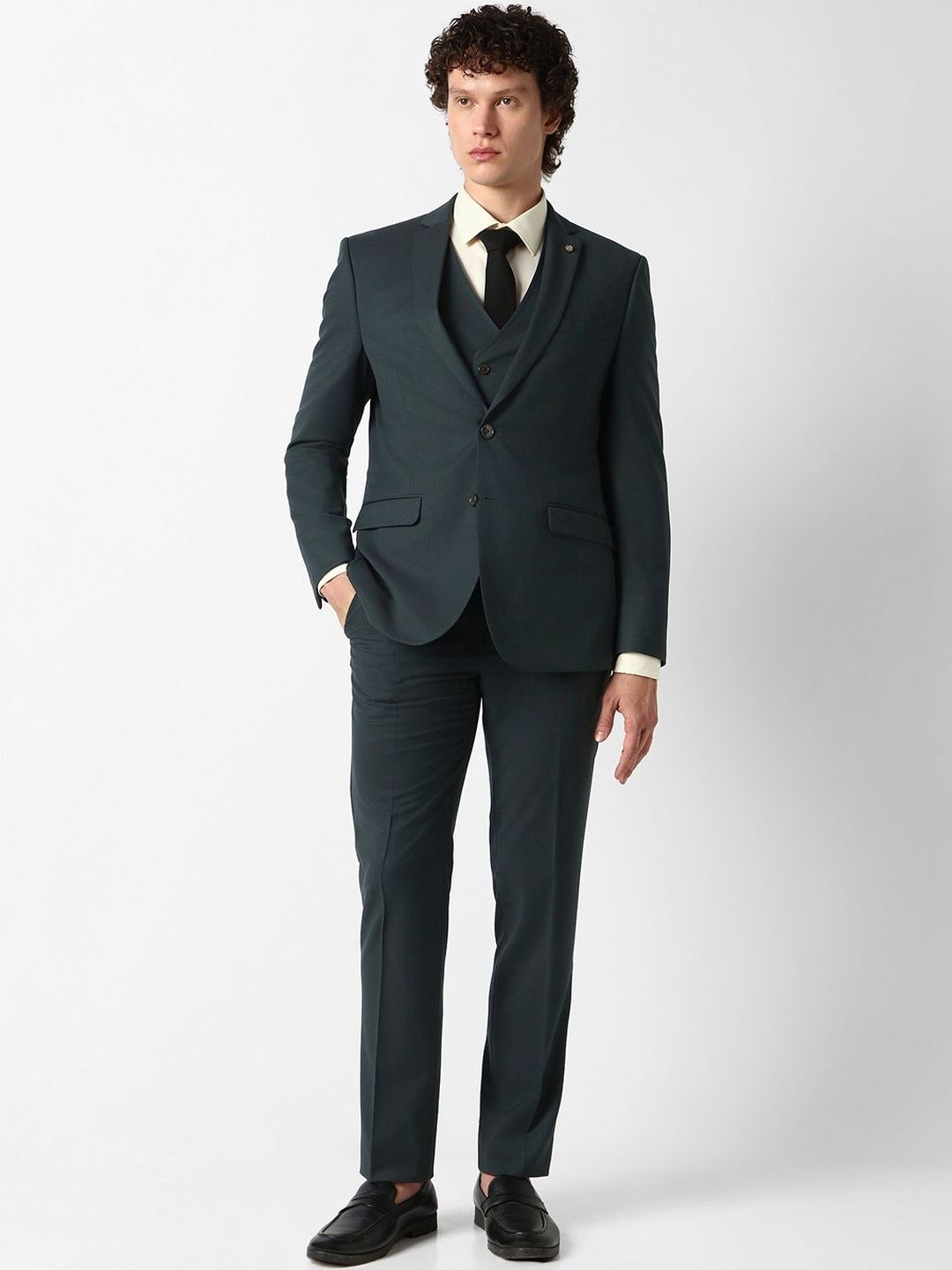 Van Heusen Self Design Notched Lapel Slim Fit 3 Piece Suit-image-41