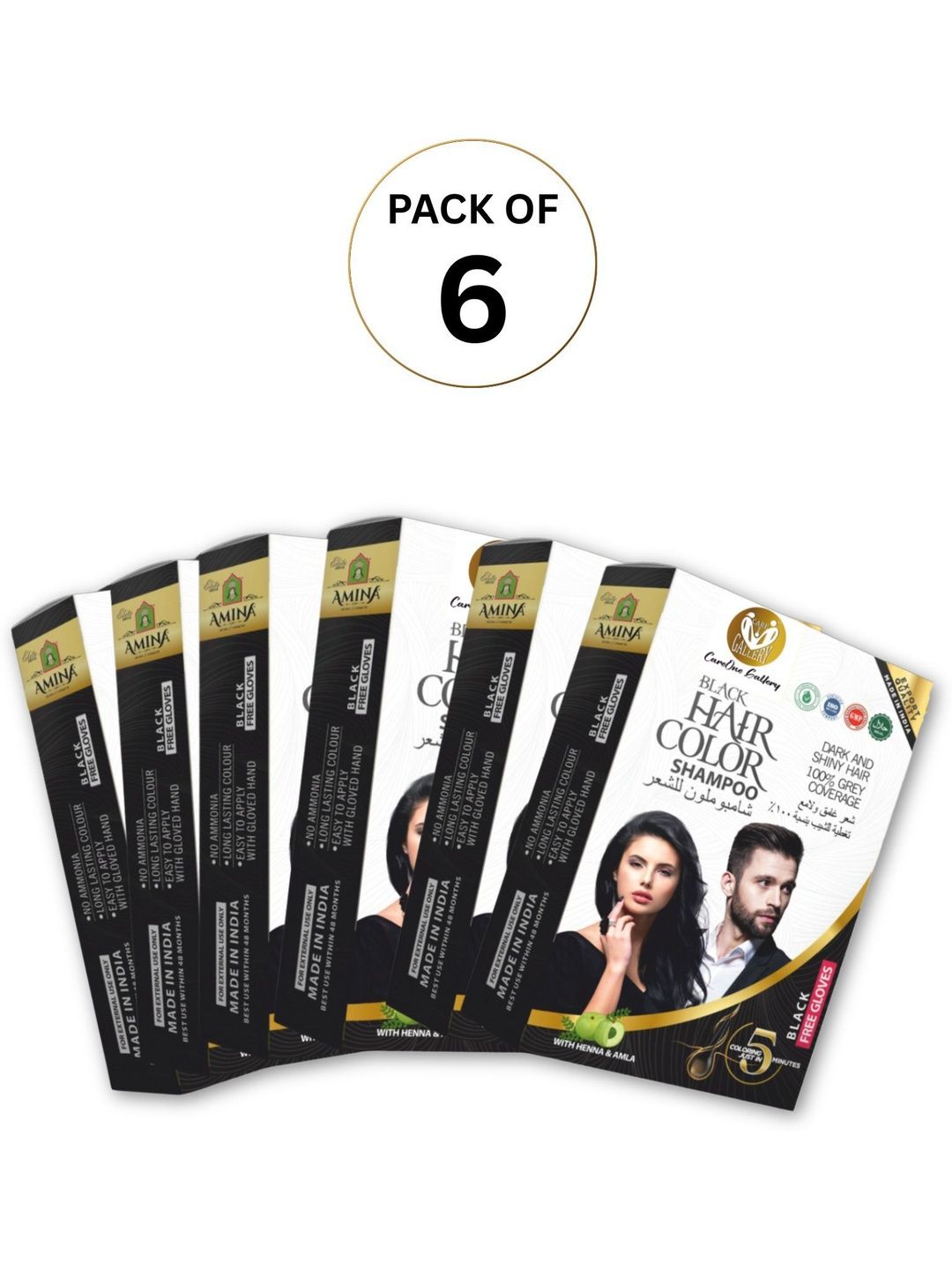 CareOne Gallery Set Of 6 Hair Color Shampoo With Henna & Amla - 20 ml Each - Black-image-33