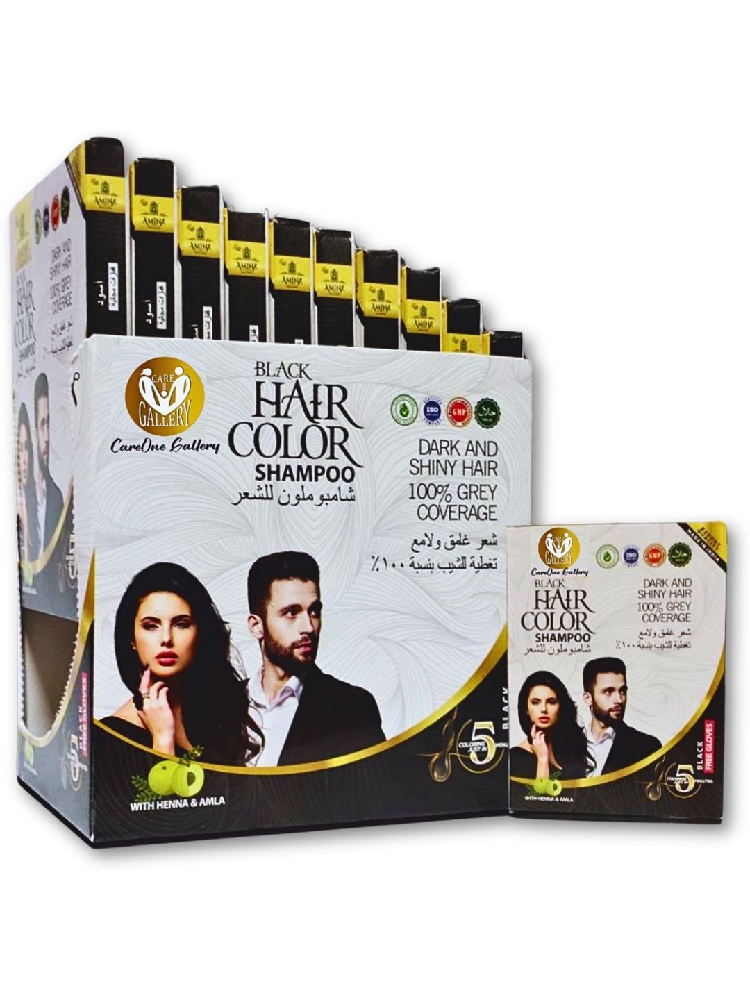 CareOne Gallery Set Of 10 Herbal Hair Color Shampoo With Henna & Amla 200ml, BLACK-image-24