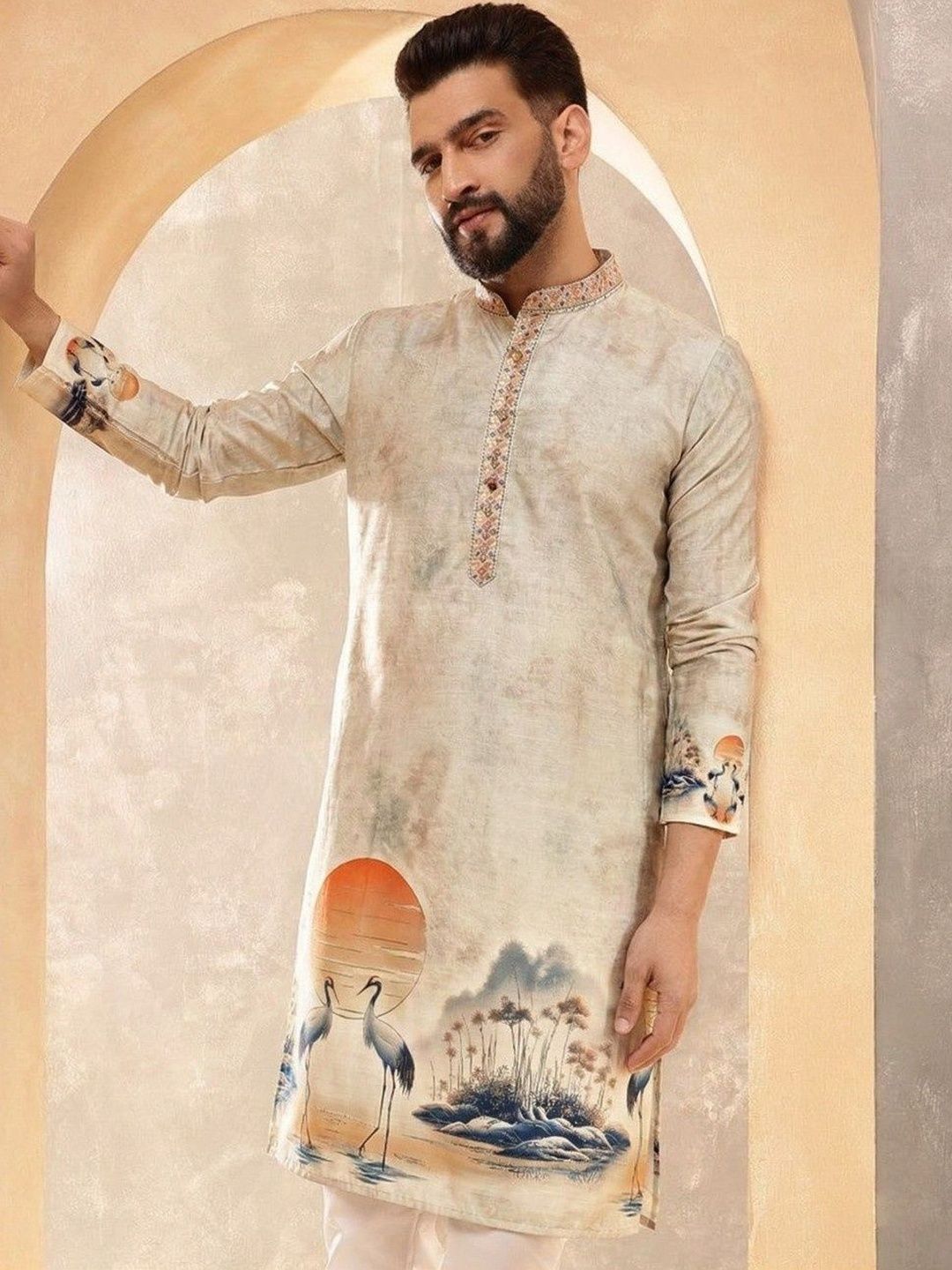 VELKYNOX Men Floral Printed Grandeur & Majestic Artwork Kurta-picture-13