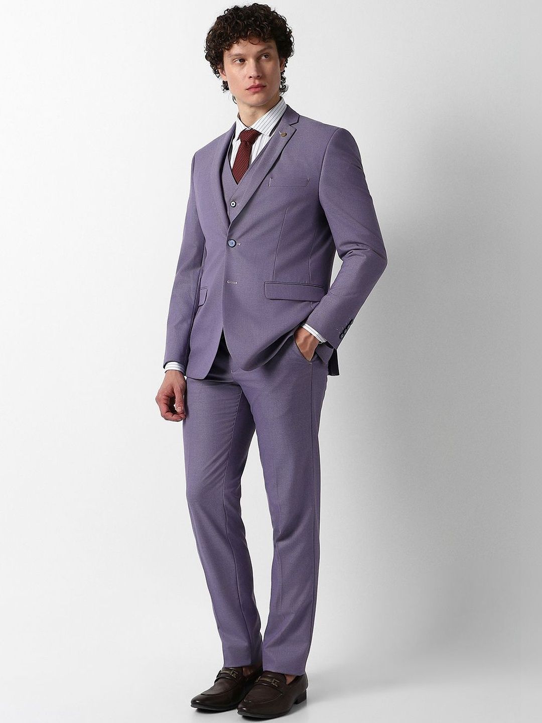 Van Heusen Self Design Notched Lapel Slim Fit 3 Piece Suit-picture-30