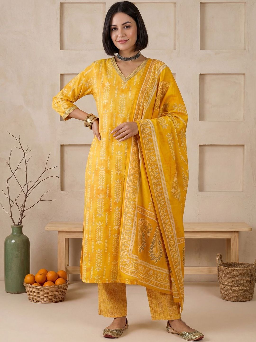 Indo Era Women Printed Regular Chanderi Silk Kurta with Trousers & With Dupatta-picture-42