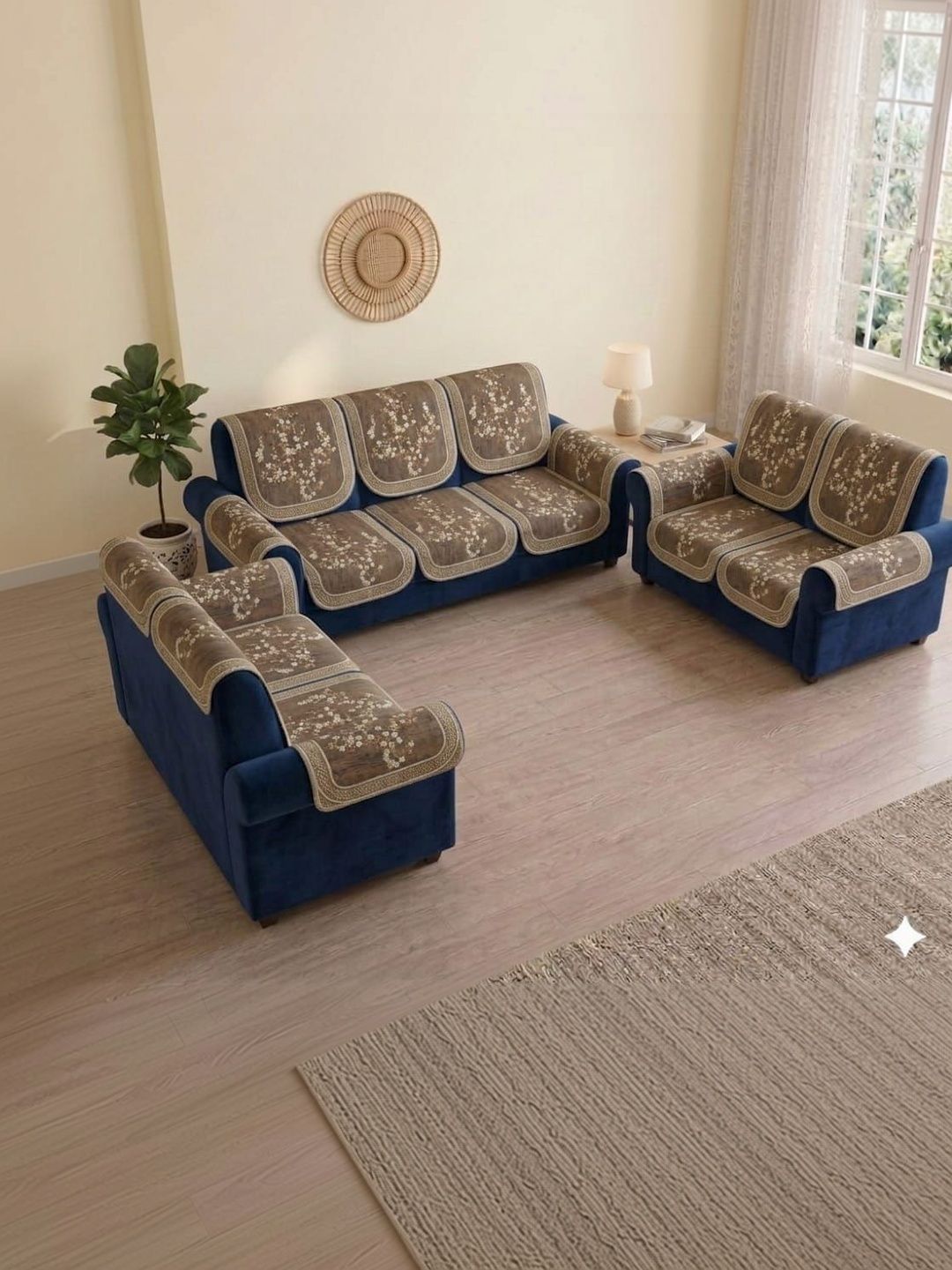 RAINBOW FURNISHINGS Coffee Brown & Cream-Coloured Printed Viscose Rayon Blend Sofa Cover With Arms-image-41