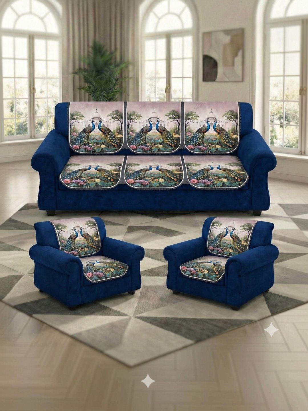 RAINBOW FURNISHINGS Cream-Coloured Printed Viscose Rayon Blend Sofa Cover Without Arms-picture-54