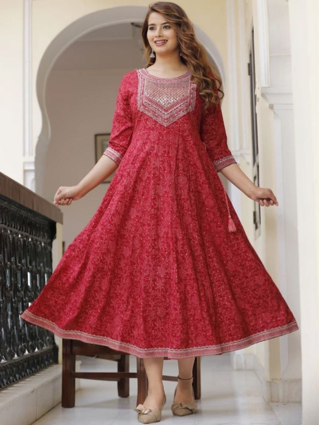 Moda Rapido Floral Printed Gotta Patti Gotta Patti Tiered Anarkali Kurti-picture-16