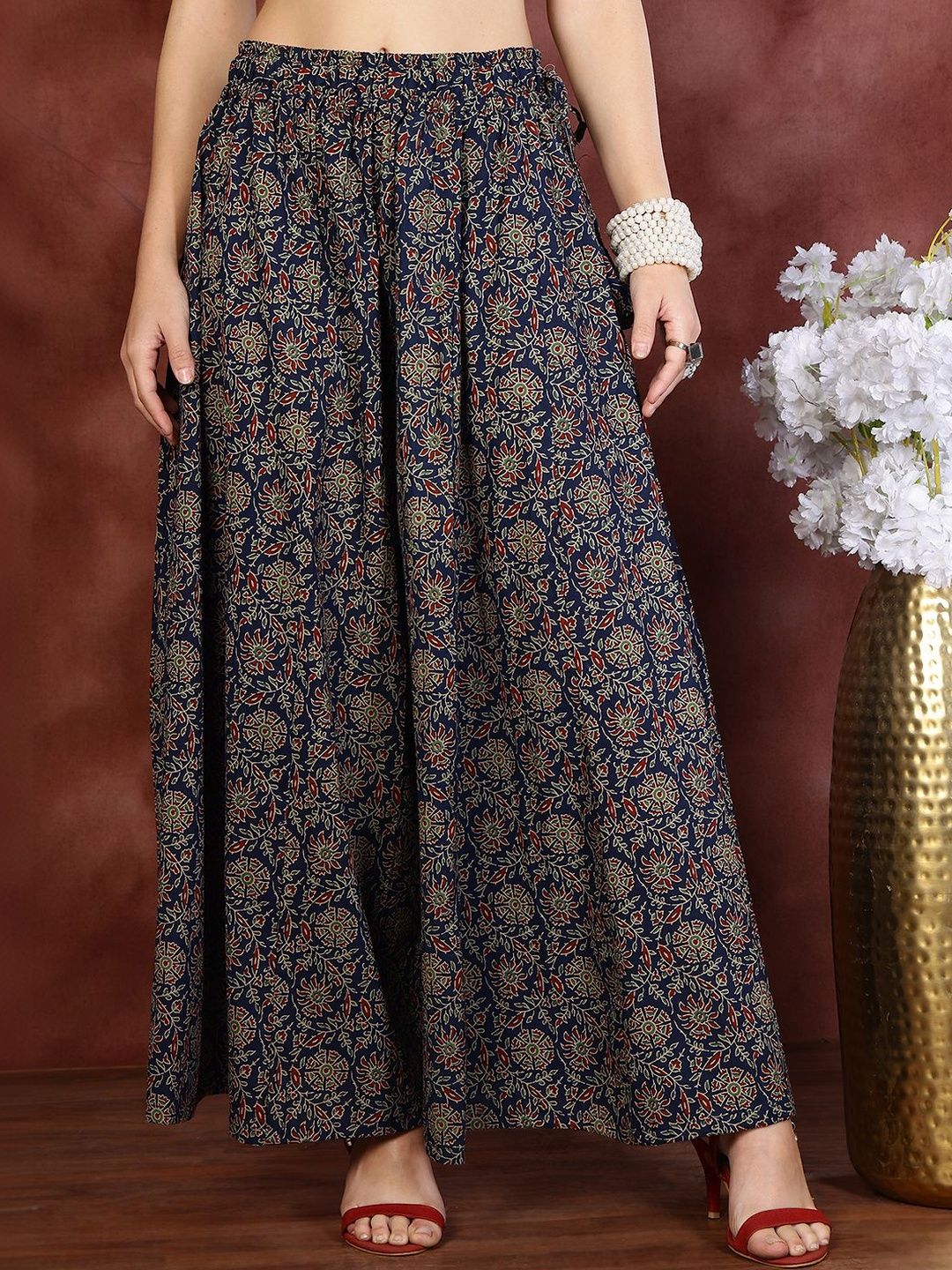 VEE POP Women Floral Printed Flared Ethnic Palazzos-picture-35