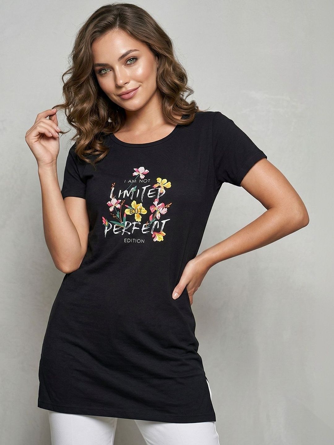 VERO AMORE Printed Round Neck Lounge Tshirts-image-7