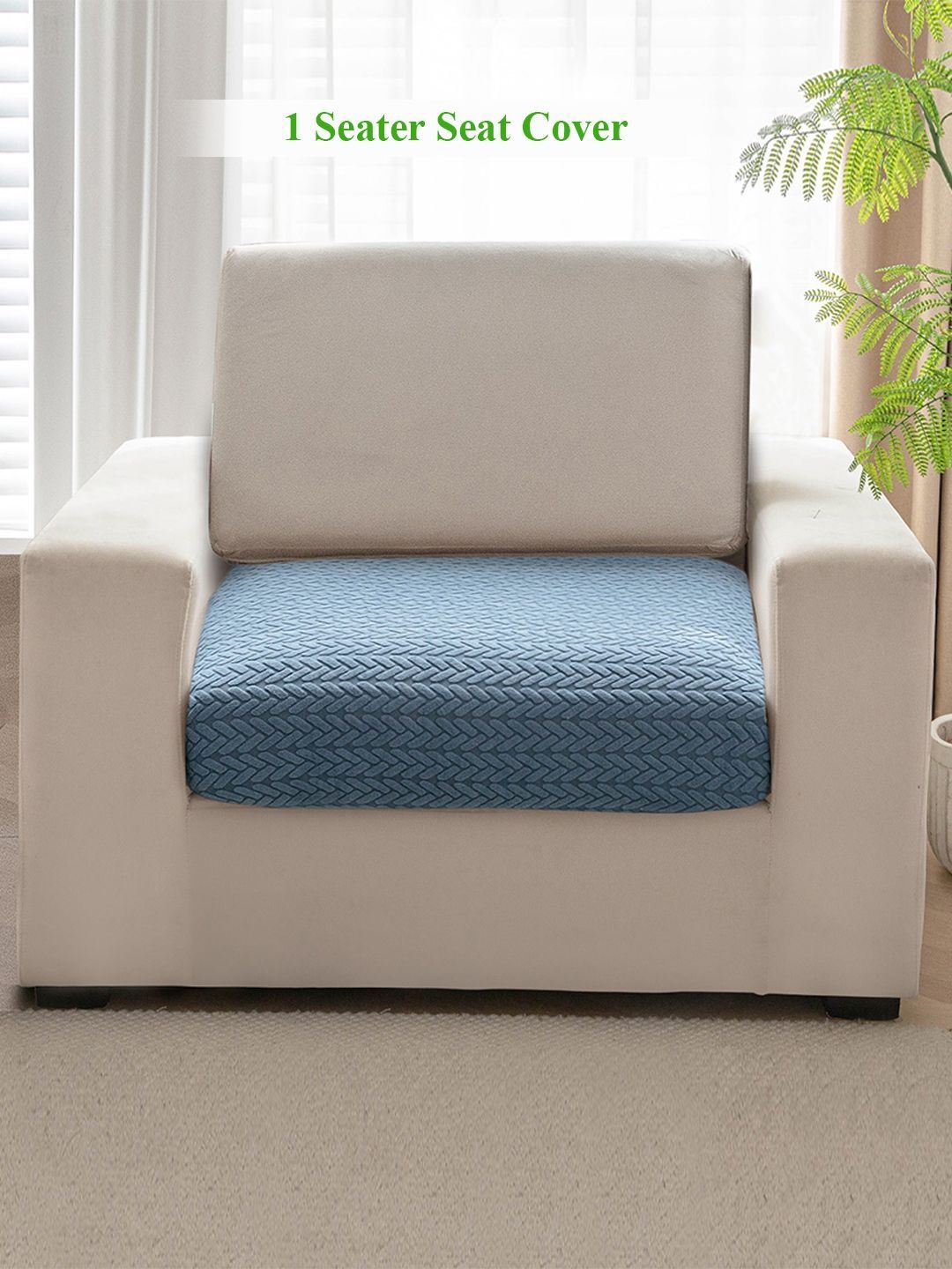 HOKIPO Blue Solid 1 Piece Sofa Cover With Arms-picture-12