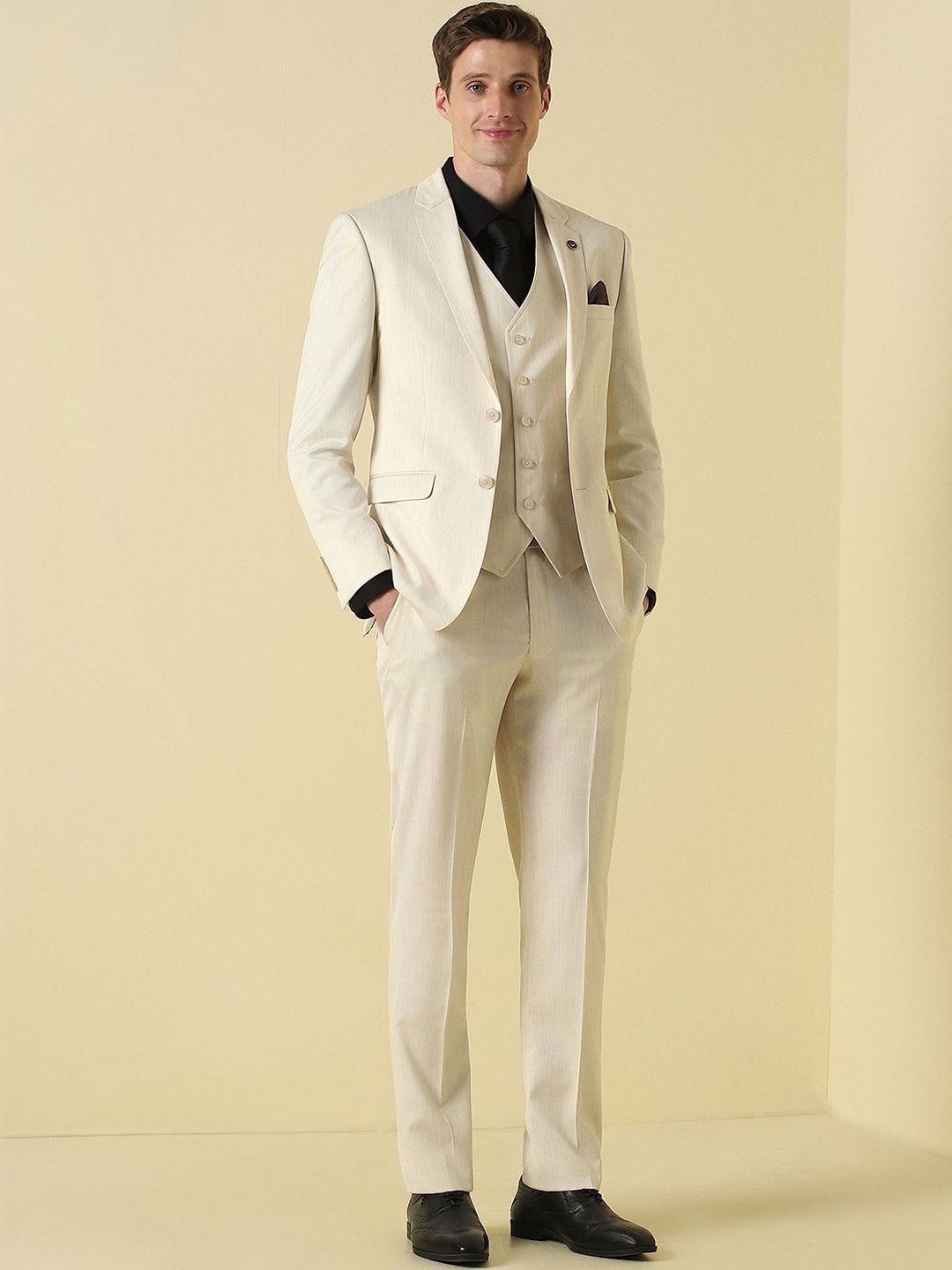 Allen Solly Self Design Notched Lapel Slim Fit 3 Piece Suit-picture-29