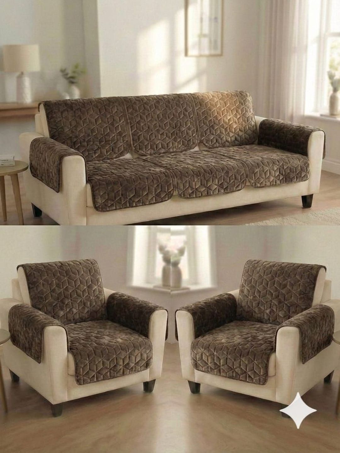 RAINBOW FURNISHINGS Coffee Brown Viscose Rayon Blend Sofa Cover With Arms-picture-37