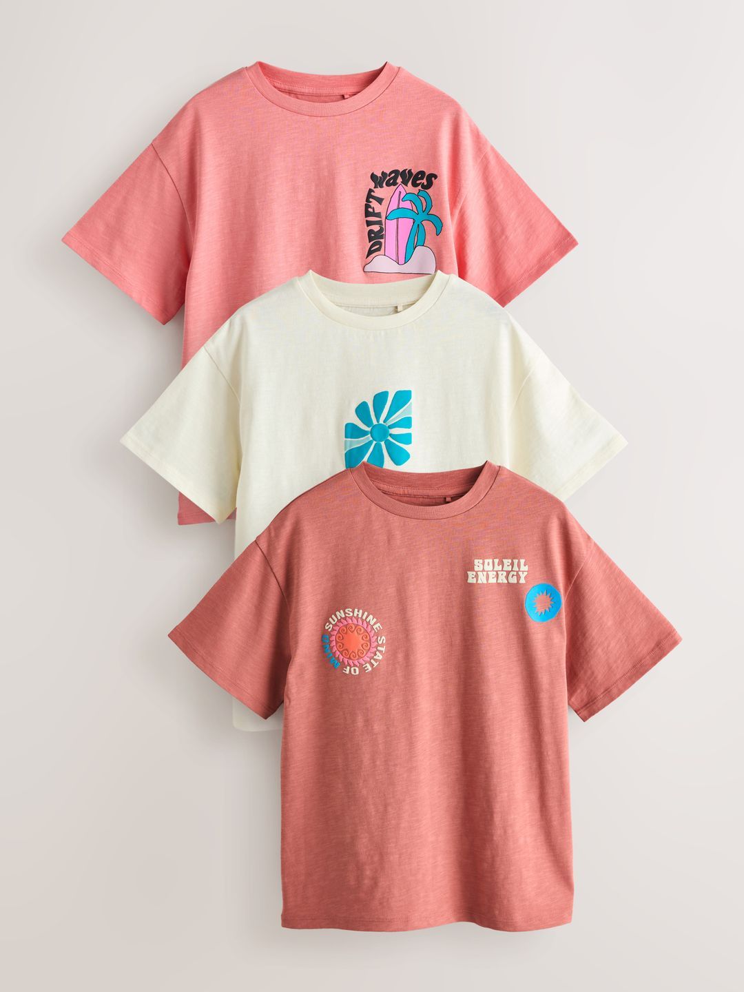 NEXT Girls Pack Of 3 Striped & Graphic Printed Pure Cotton T-Shirt-picture-10