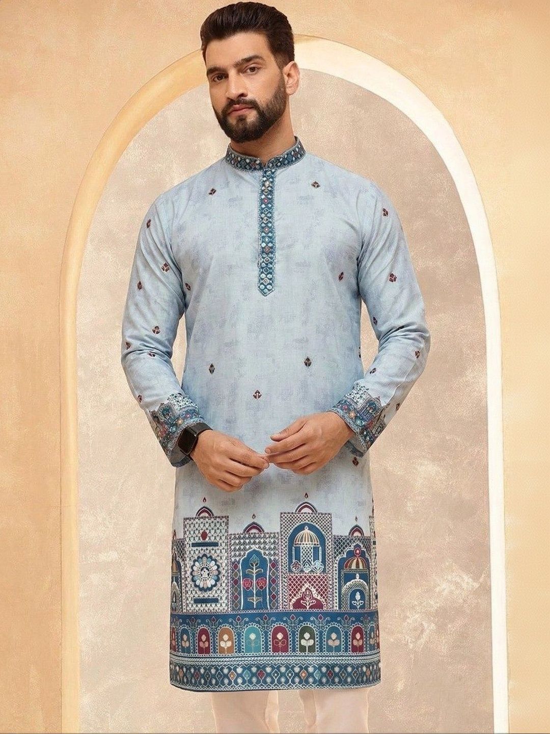 VELKYNOX Men Floral Printed Grandeur & Majestic Artwork Kurta-picture-22
