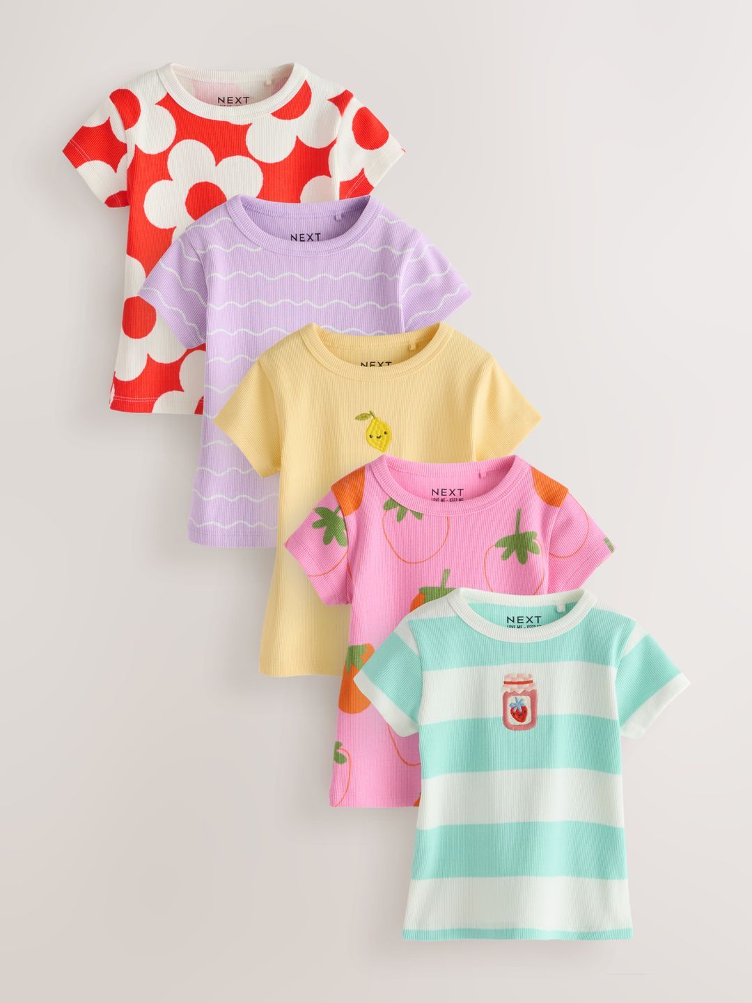 NEXT Kids Girls Pack Of 5 Print Cotton Top