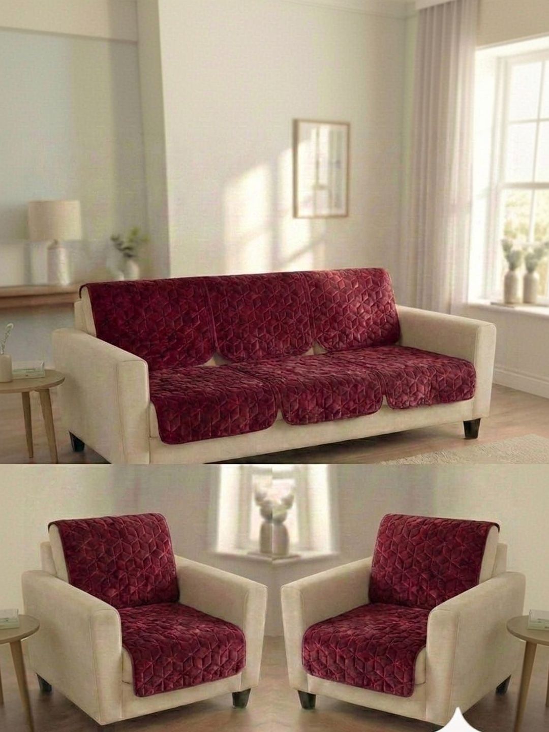 RAINBOW FURNISHINGS Red Viscose Rayon Blend Sofa Cover Without Arms-picture-58