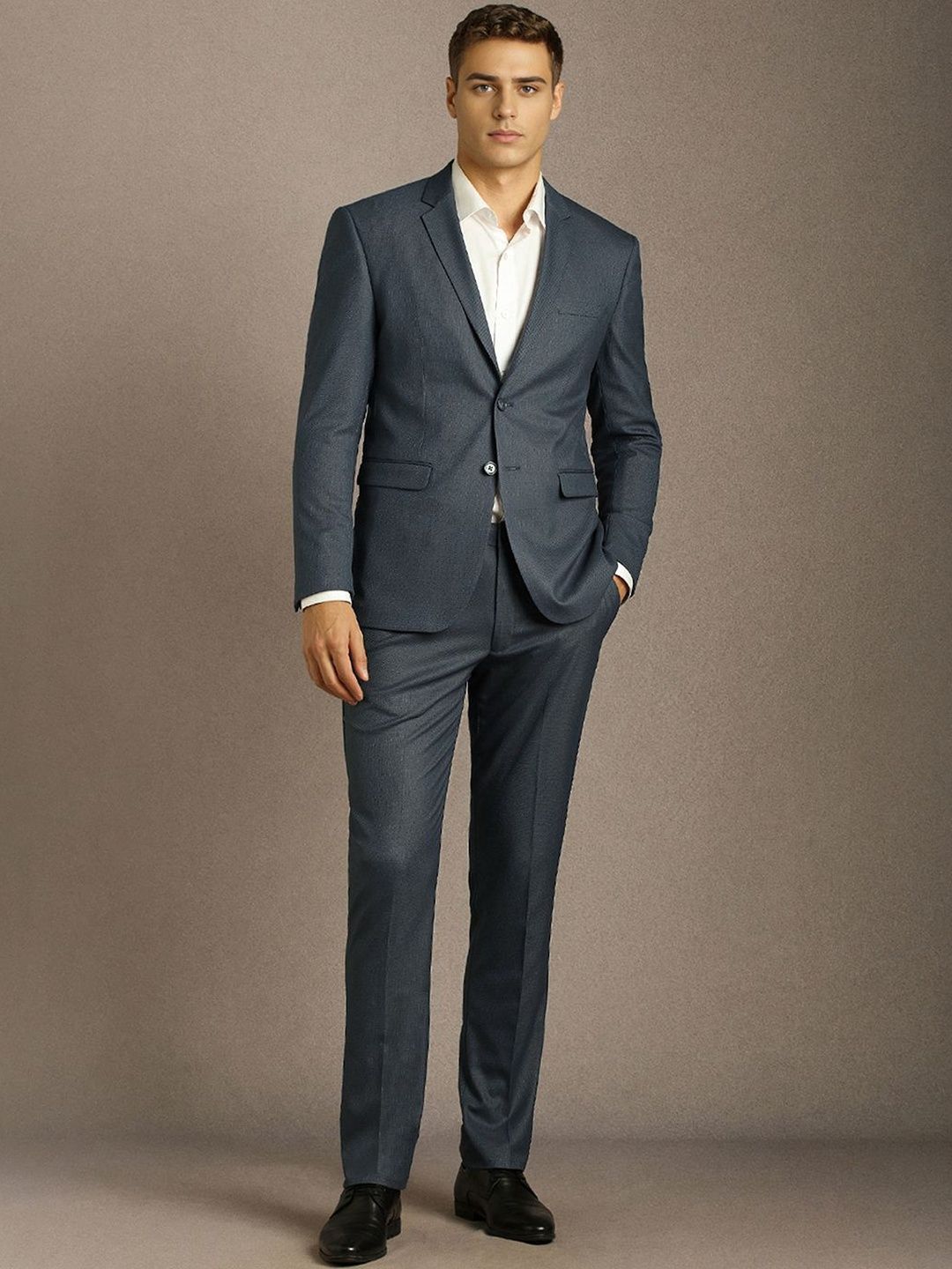 Louis Philippe Self Design Notched Lapel Slim Fit 2 Piece Suit-picture-43