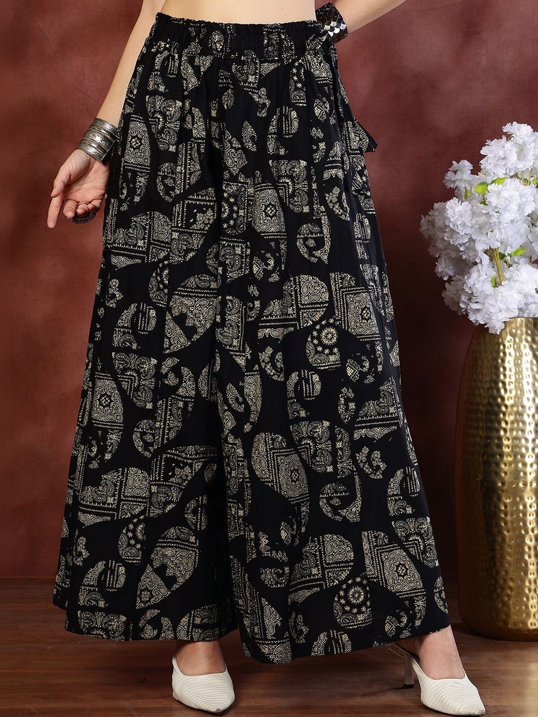 TAG 7 Women Paisley Printed Flared Ethnic Palazzos-image-43