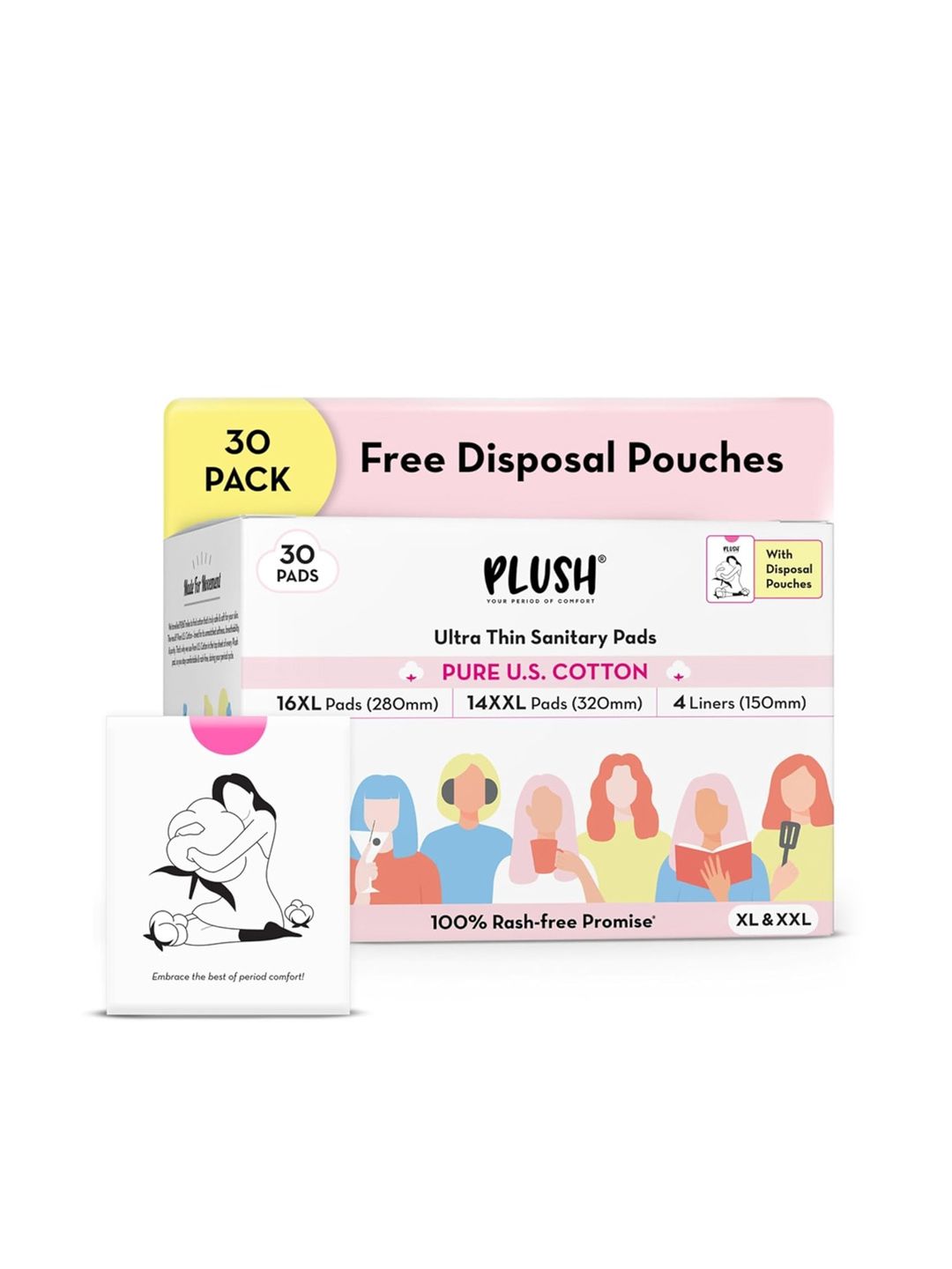Plush Rash Free Sanitary Pads with Disposable Pouches & Panty Liners - 30 Pcs-image-21