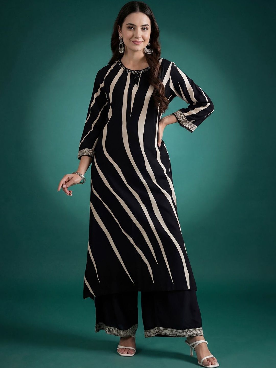 Indo Era Women Printed Regular Thread Work Kurta with Palazzos-picture-34