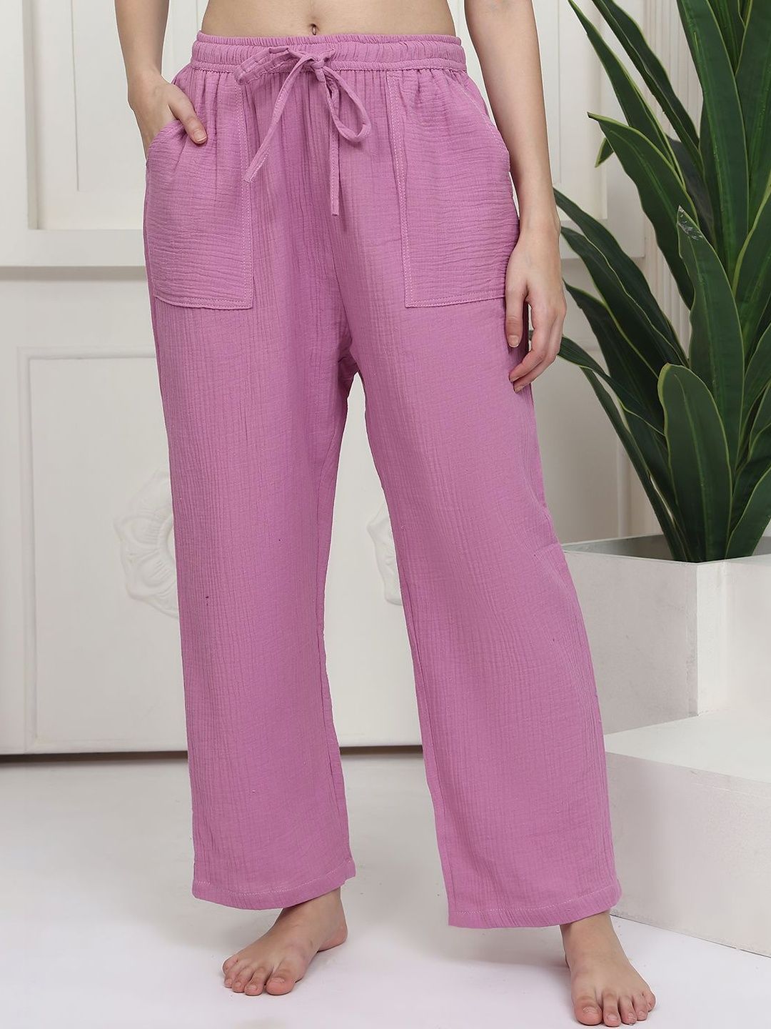 VEE POP Cotton Mid-Rise Straight Lounge Pants-image-44