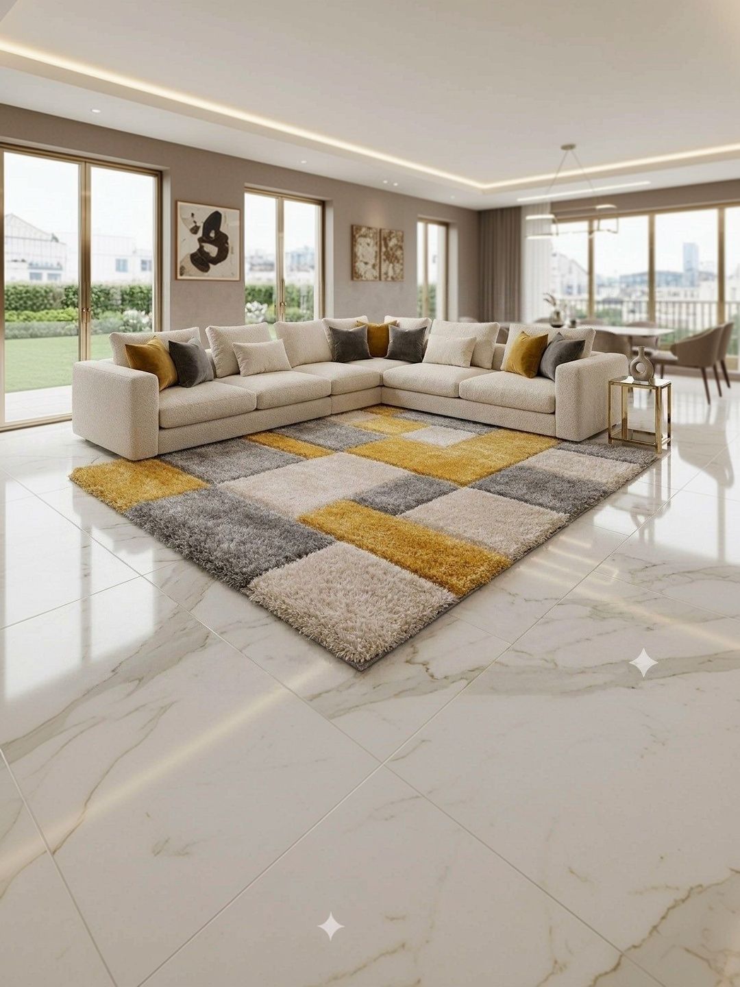 KAYNAT CARPET Yellow Geometric Anti-Skid Polyester Carpet-picture-17