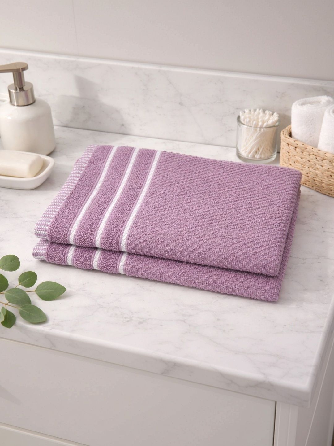 Satisfyn Blue & White Striped Cotton 450 GSM Hand Towels-image-17