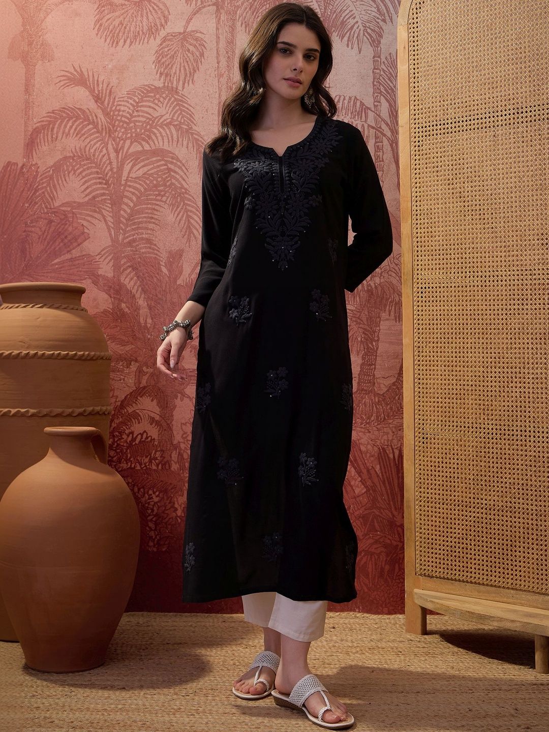 Sangria Embroidered Round Neck Kurta-picture-22