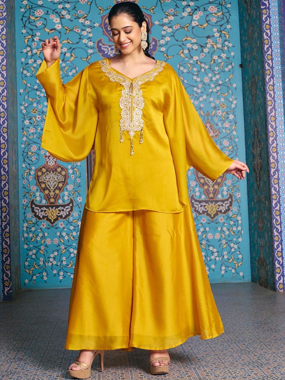 MADHURAM Women Embroidered Regular Top with Palazzos-image-41