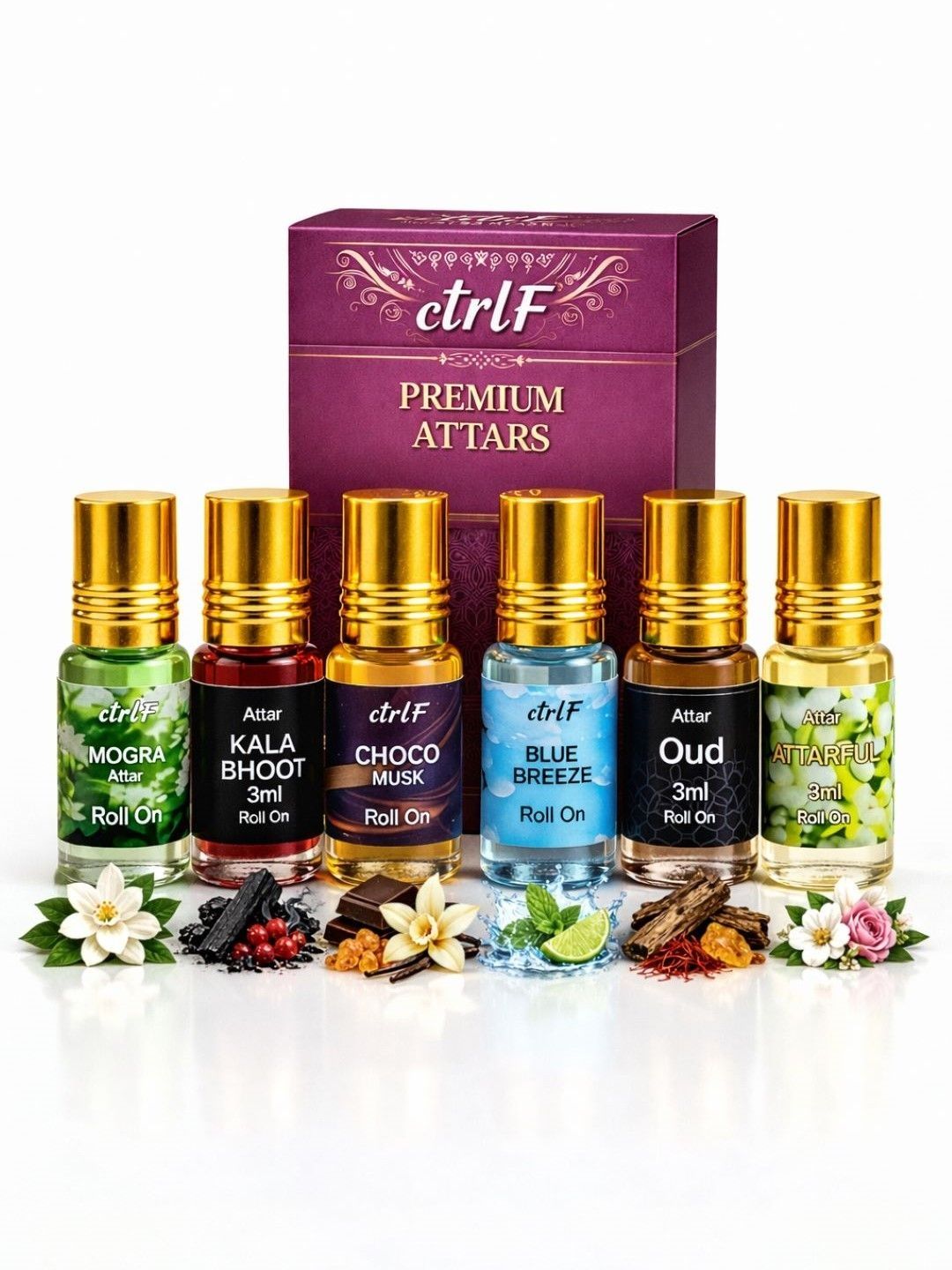 ctrl F Set Of 6 Attarful Oud Kala-Bhoot Mogra & Blue-Breeze Long Lasting Attar - 3 ml Each-image-40