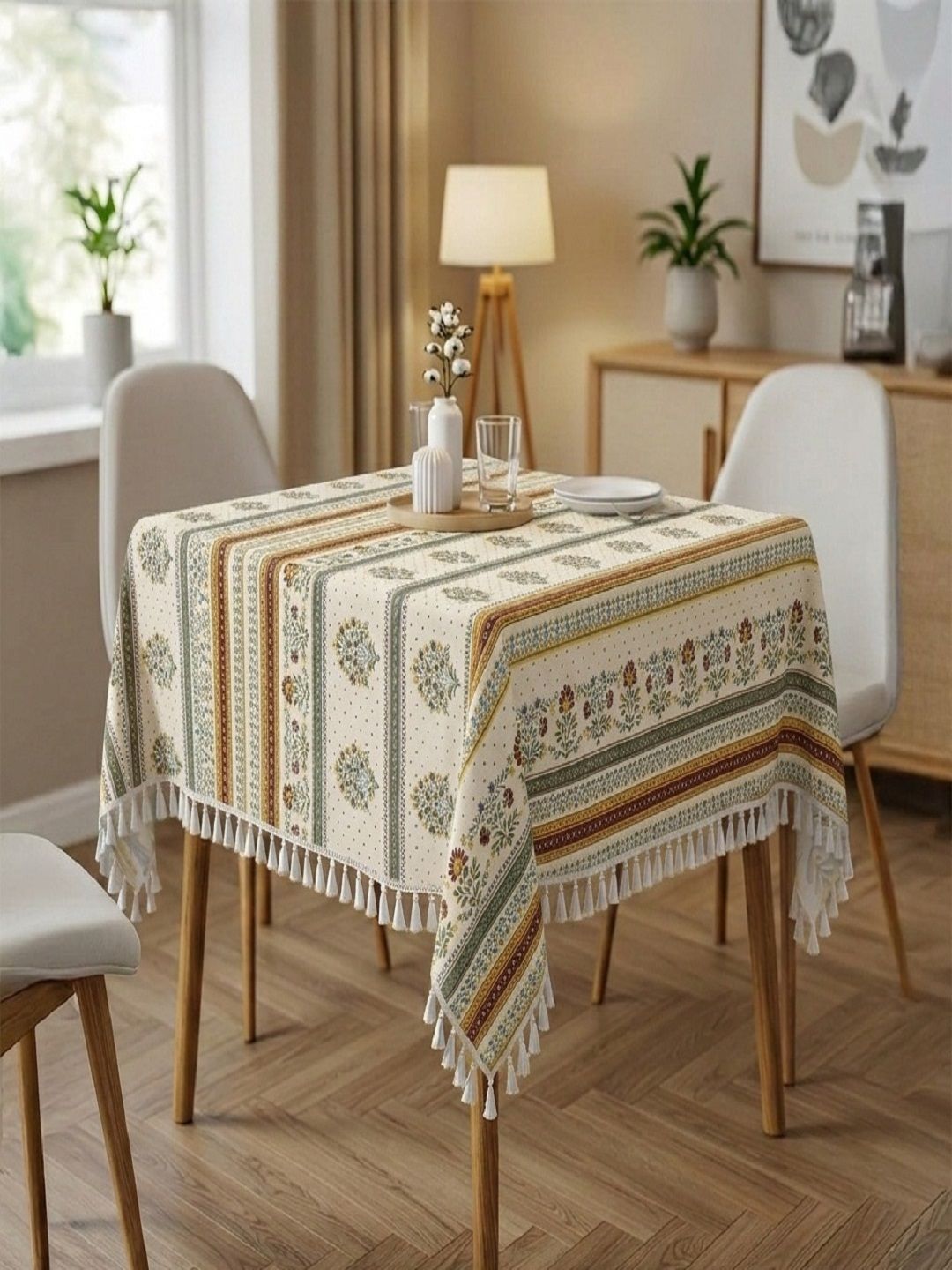 RRC Cream-Coloured Set of 6 Floral 6-Seater Table Cover-image-12