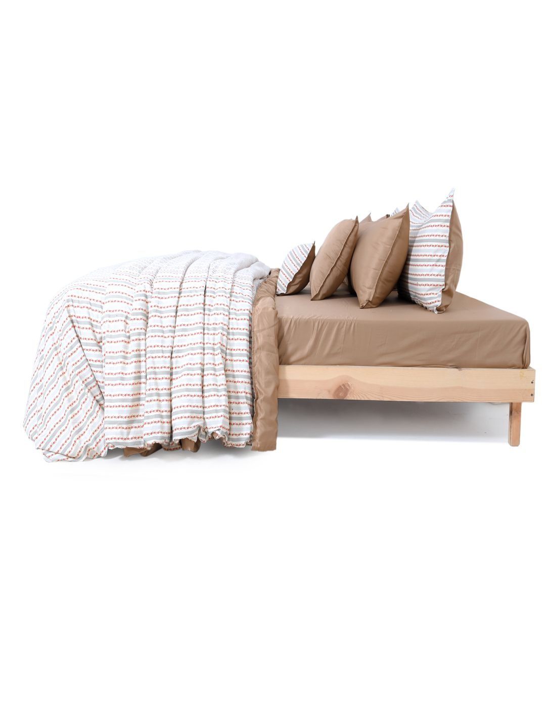 Zarf Off White & Grey Striped Cotton 9 Piece Double King Superfine Bedding Set-picture-11