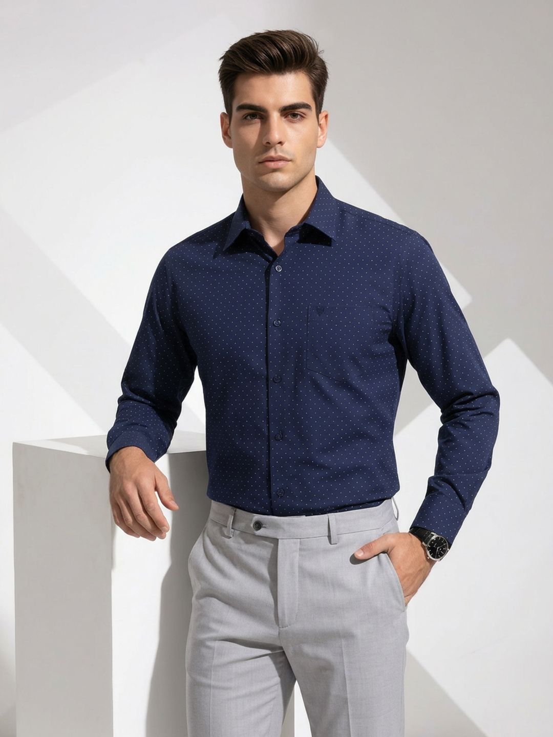 INVICTUS Slim Fit Micro Ditsy Printed Cotton Formal Shirt-image-27