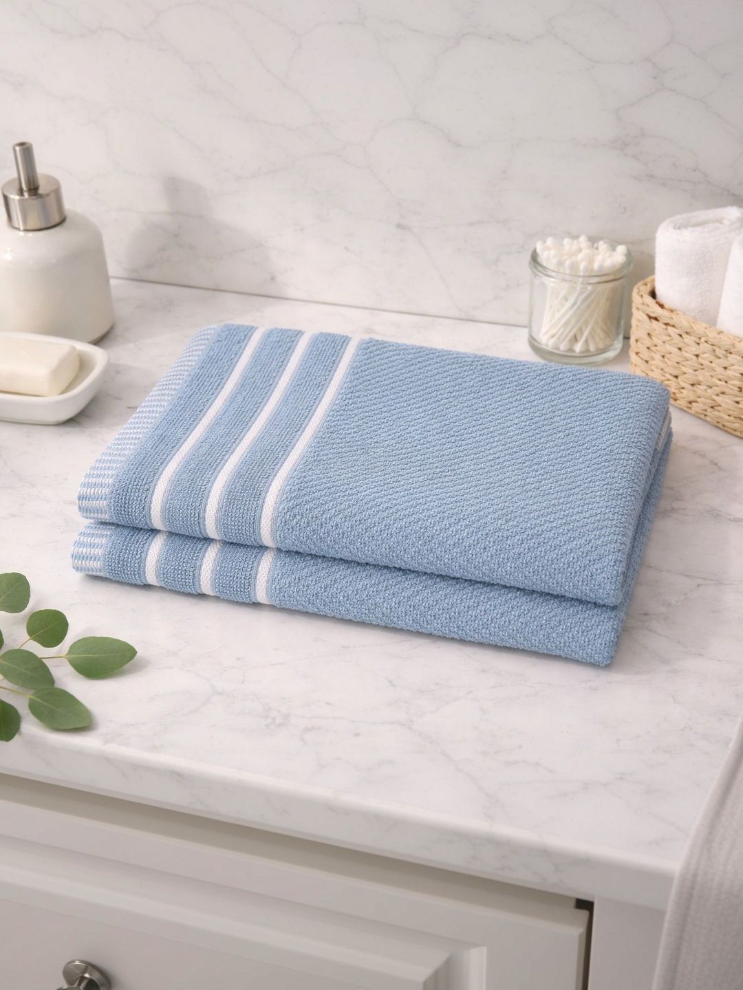 Satisfyn Blue & White Striped Cotton 450 GSM Hand Towels-image-16