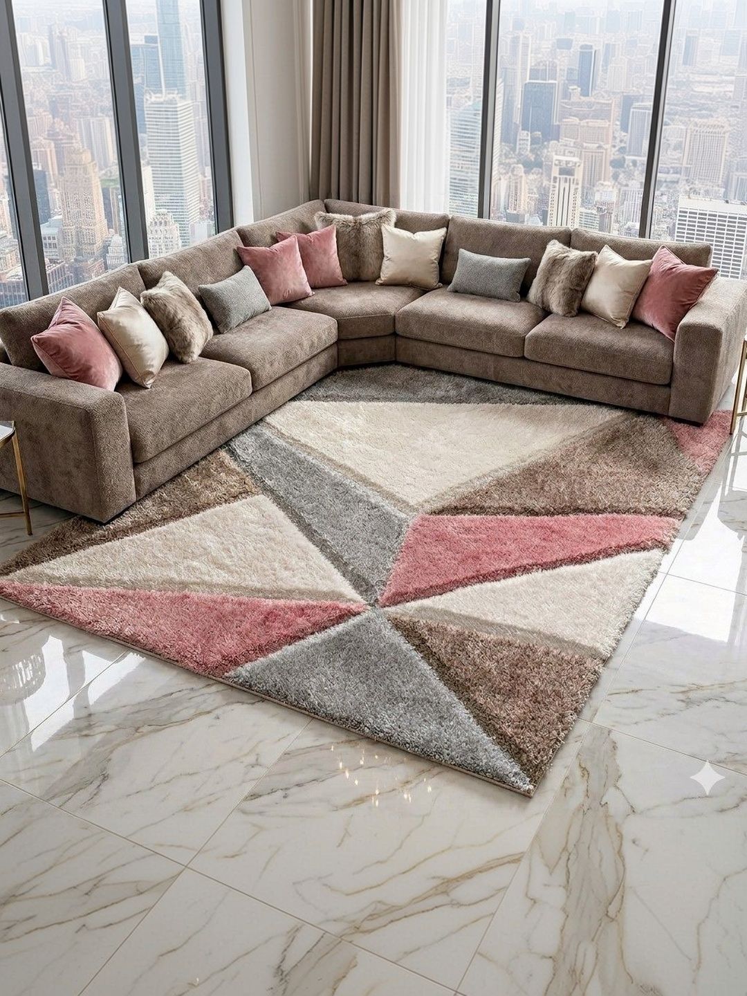 KAYNAT CARPET Multicoloured Geometric Anti-Skid Polyester Carpet-picture-39