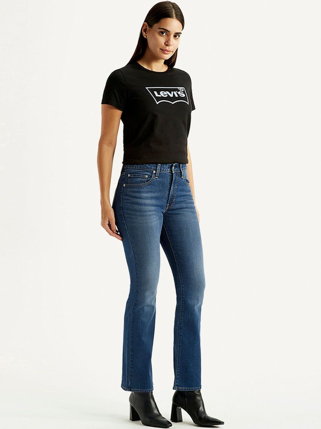 Levis Women Flared Mid-Rise Light Fade Stretchable Jeans-image-38