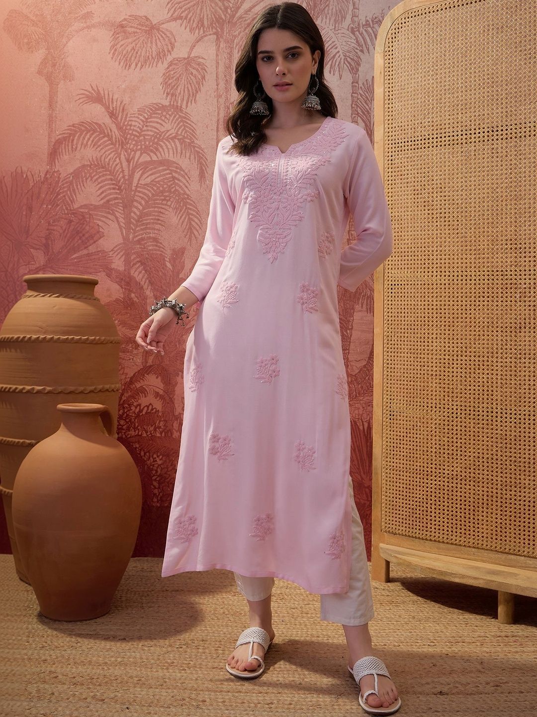 Sangria Embroidered Round Neck Kurta-picture-26