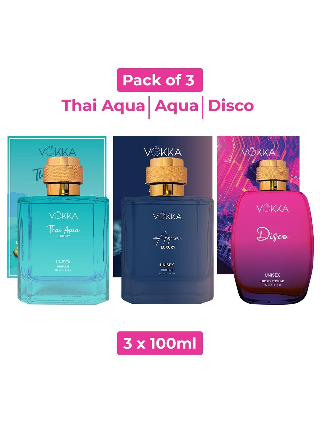 VOKKA Set Of 3 Thai Aqua Aqua & Disco Long Lasting Eau De Parfum - 100 ml Each-image-18