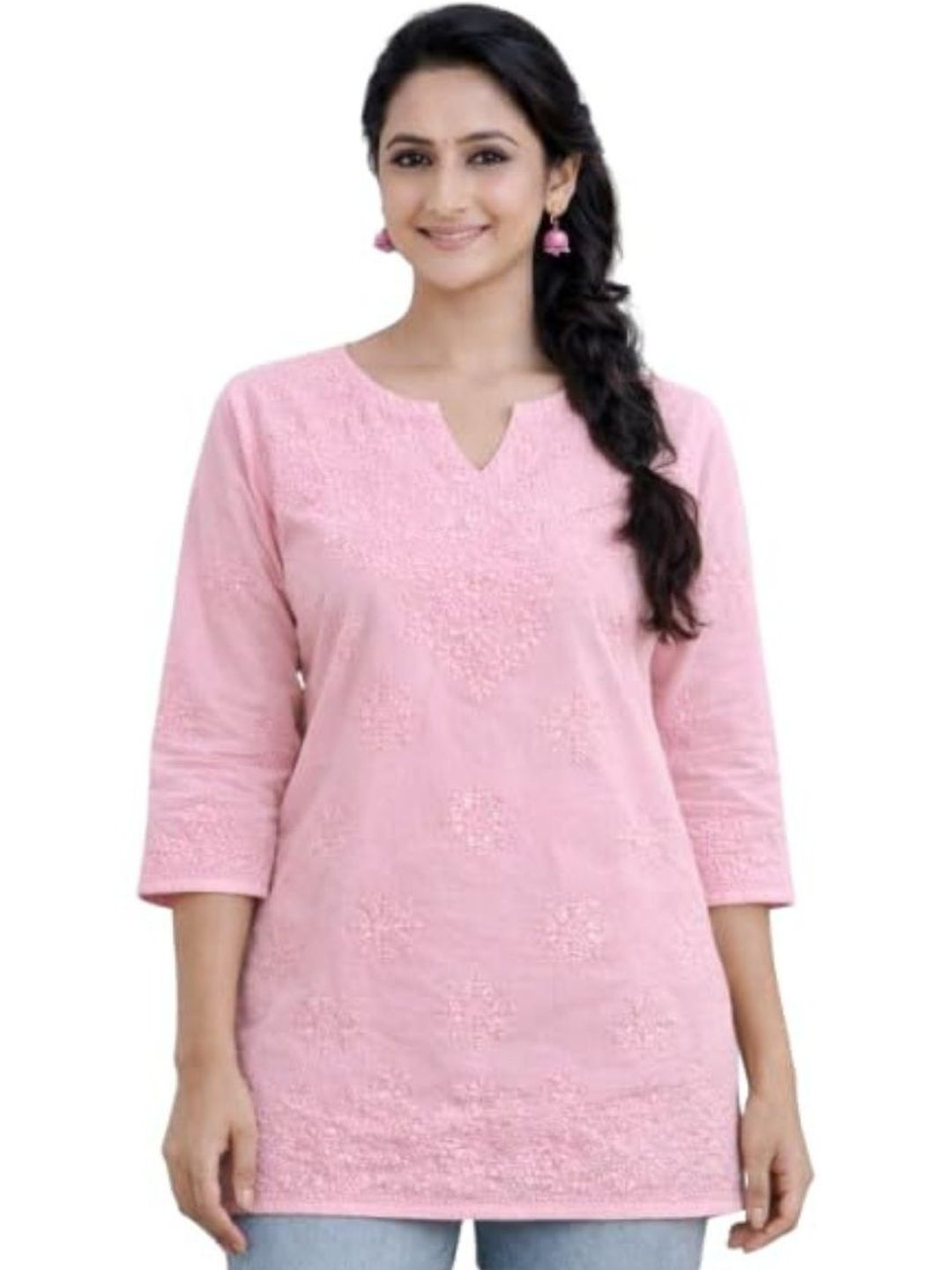 MRS RIGHT Embroidered V-Neck Pure Cotton Kurti-picture-16