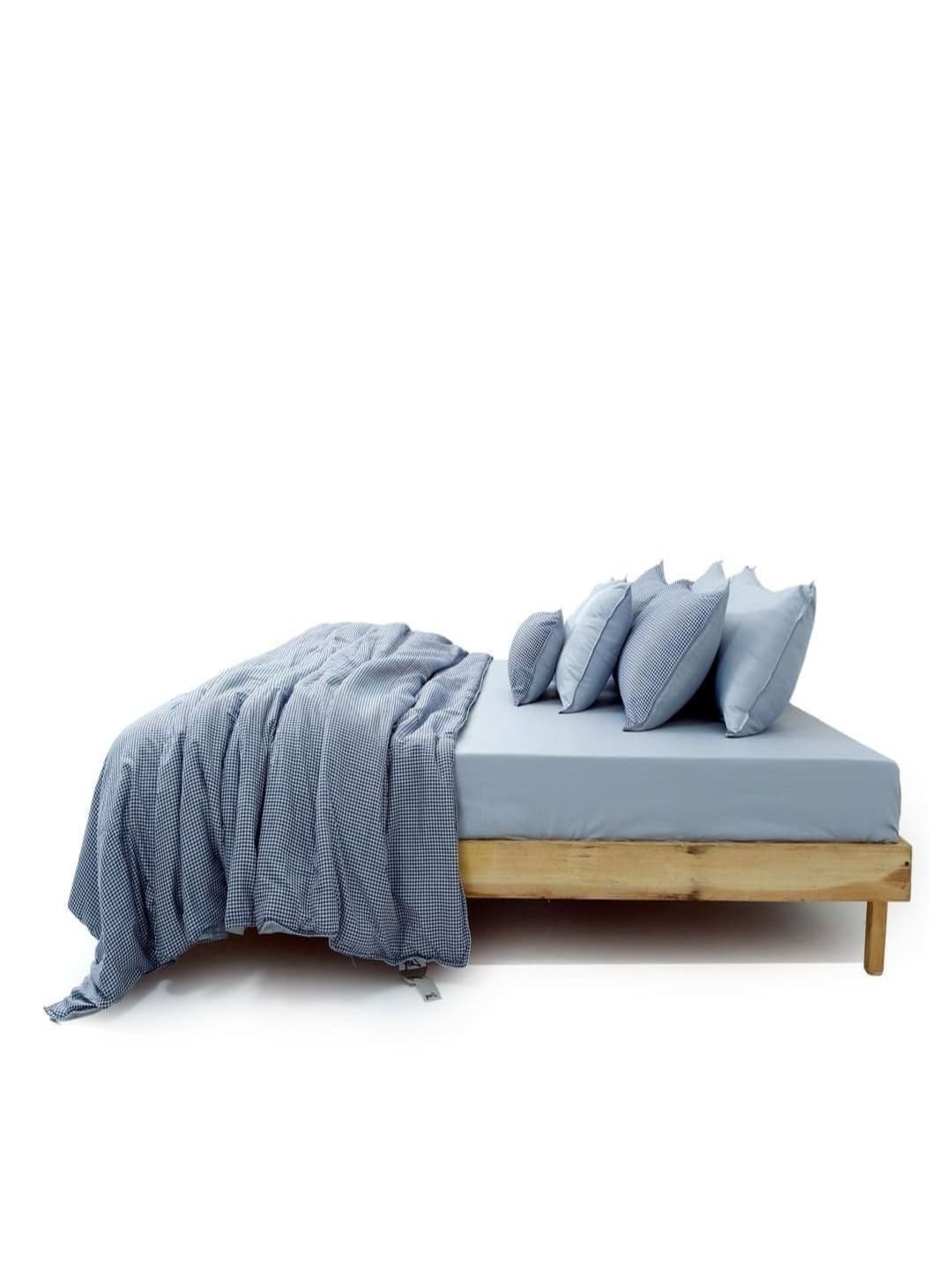 Zarf Navy Blue & Blue Checked Cotton 9 Piece Single Superfine Bedding Set-picture-23