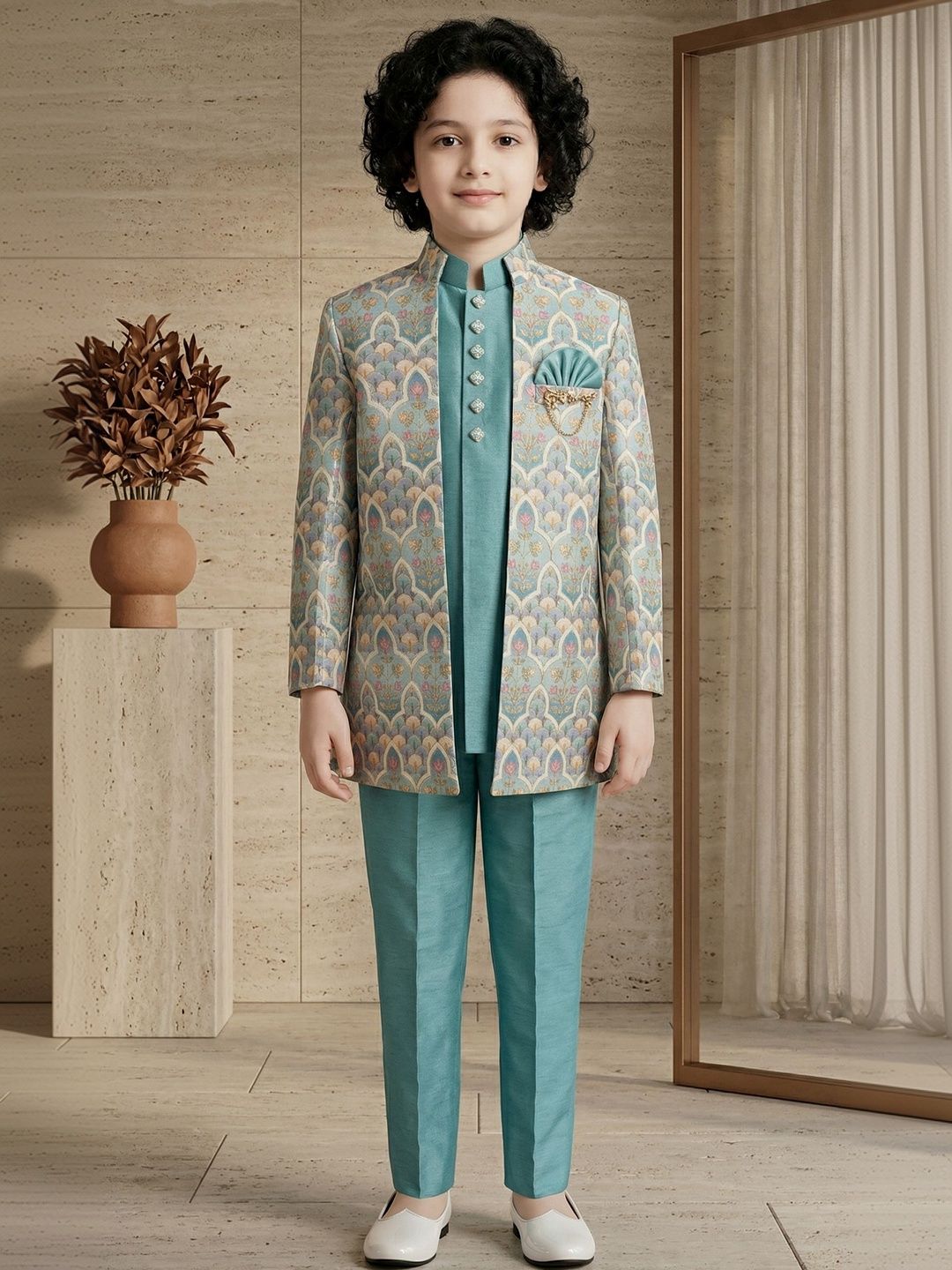 ahhaaaa Boys Embroidered Mandarin Collar Sherwani-picture-20