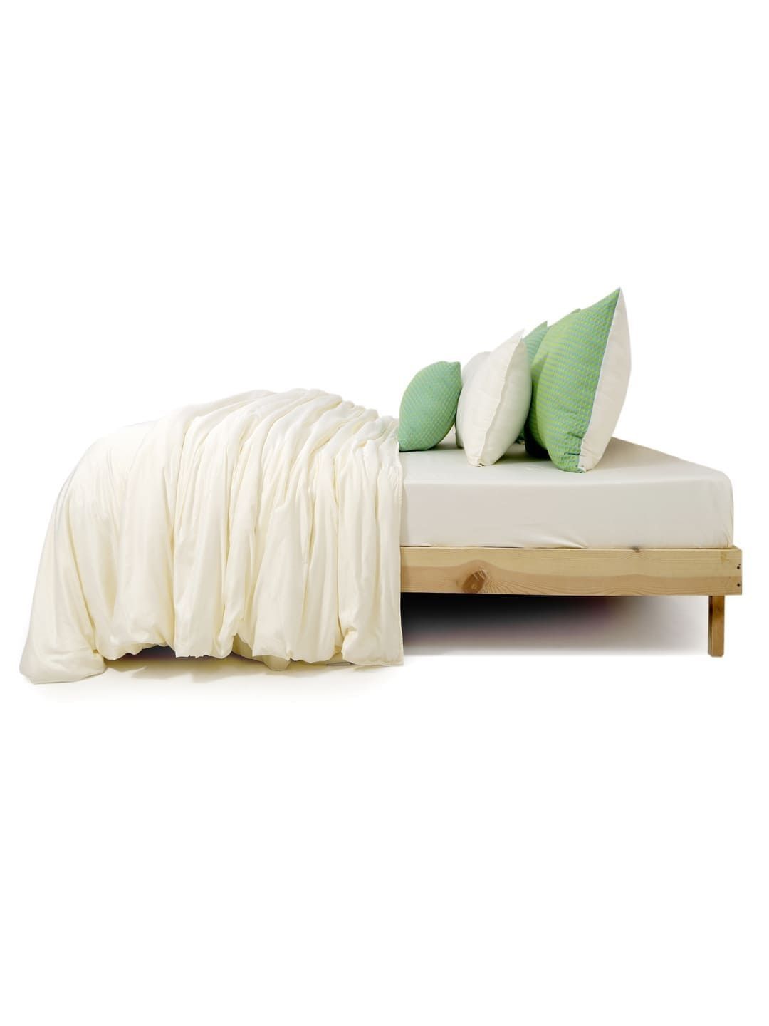 Zarf Off White & Lime Green Solid Cotton 7 Piece Single Superfine Bedding Set-image-0