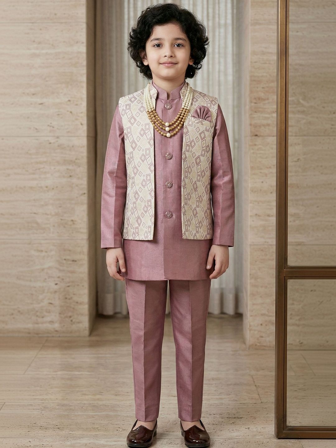 ahhaaaa Boys Embroidered Mandarin Collared Sherwani-picture-28