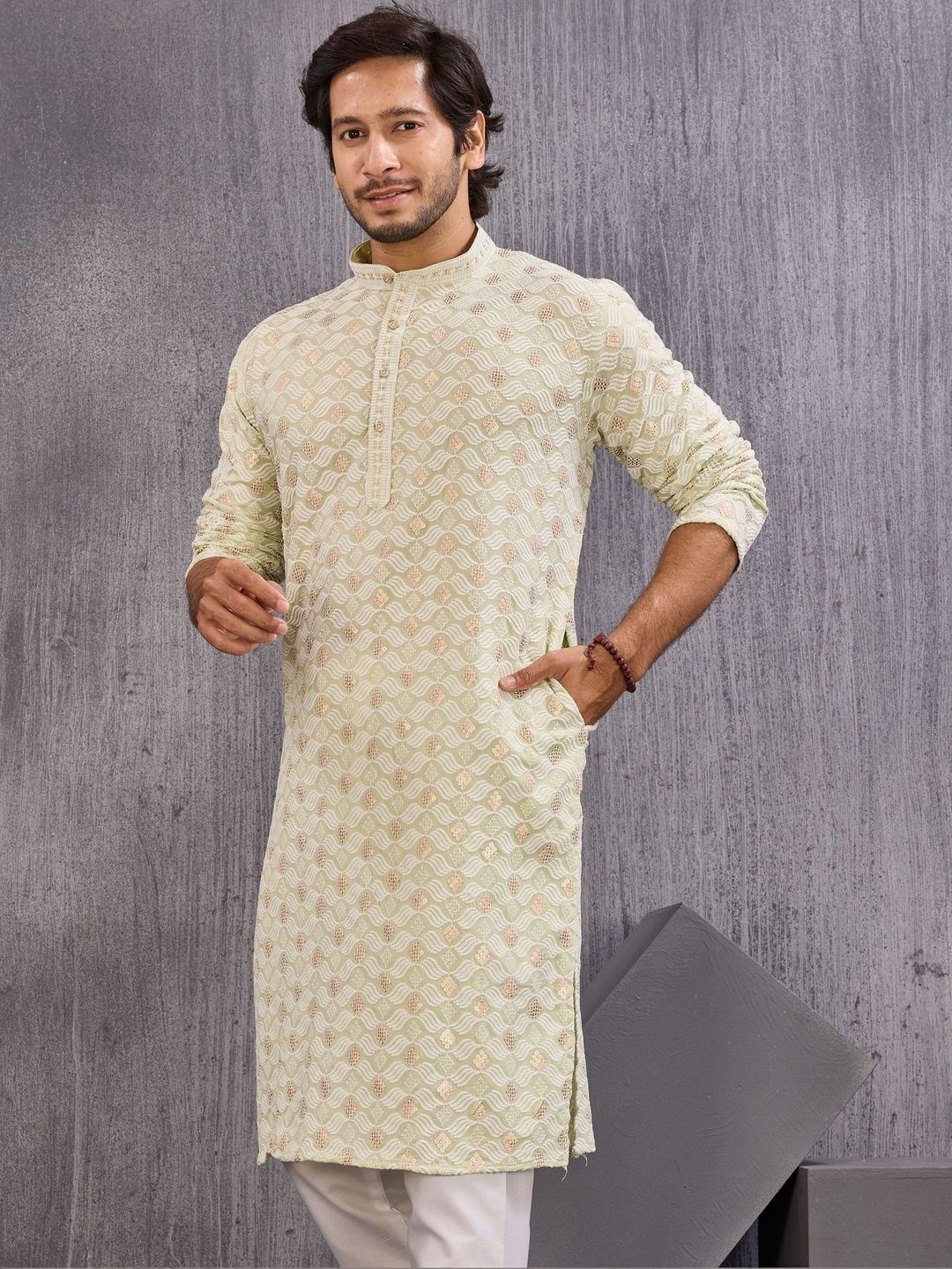 Online Bazaar Men Floral Embroidered Chikankari Kurta-picture-39