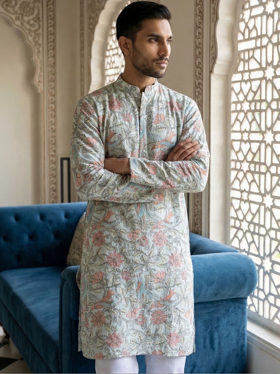 Anouk Men Floral Printed Thread Work Kurta-picture-14