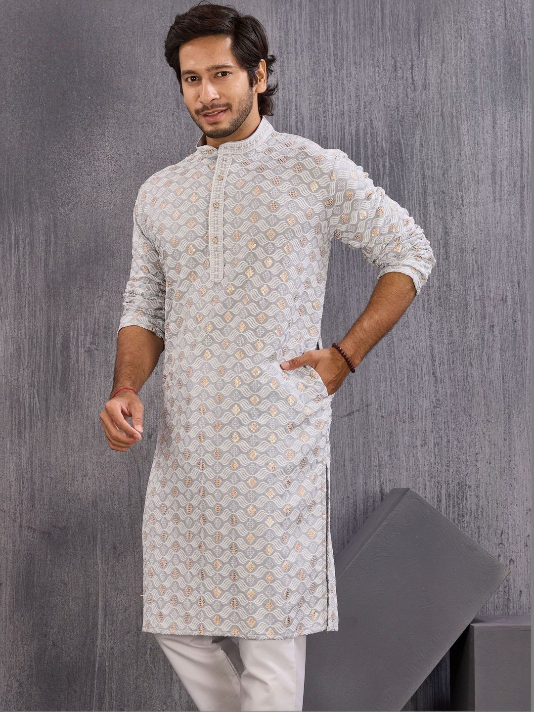 Online Bazaar Men Floral Embroidered Chikankari Kurta-picture-39