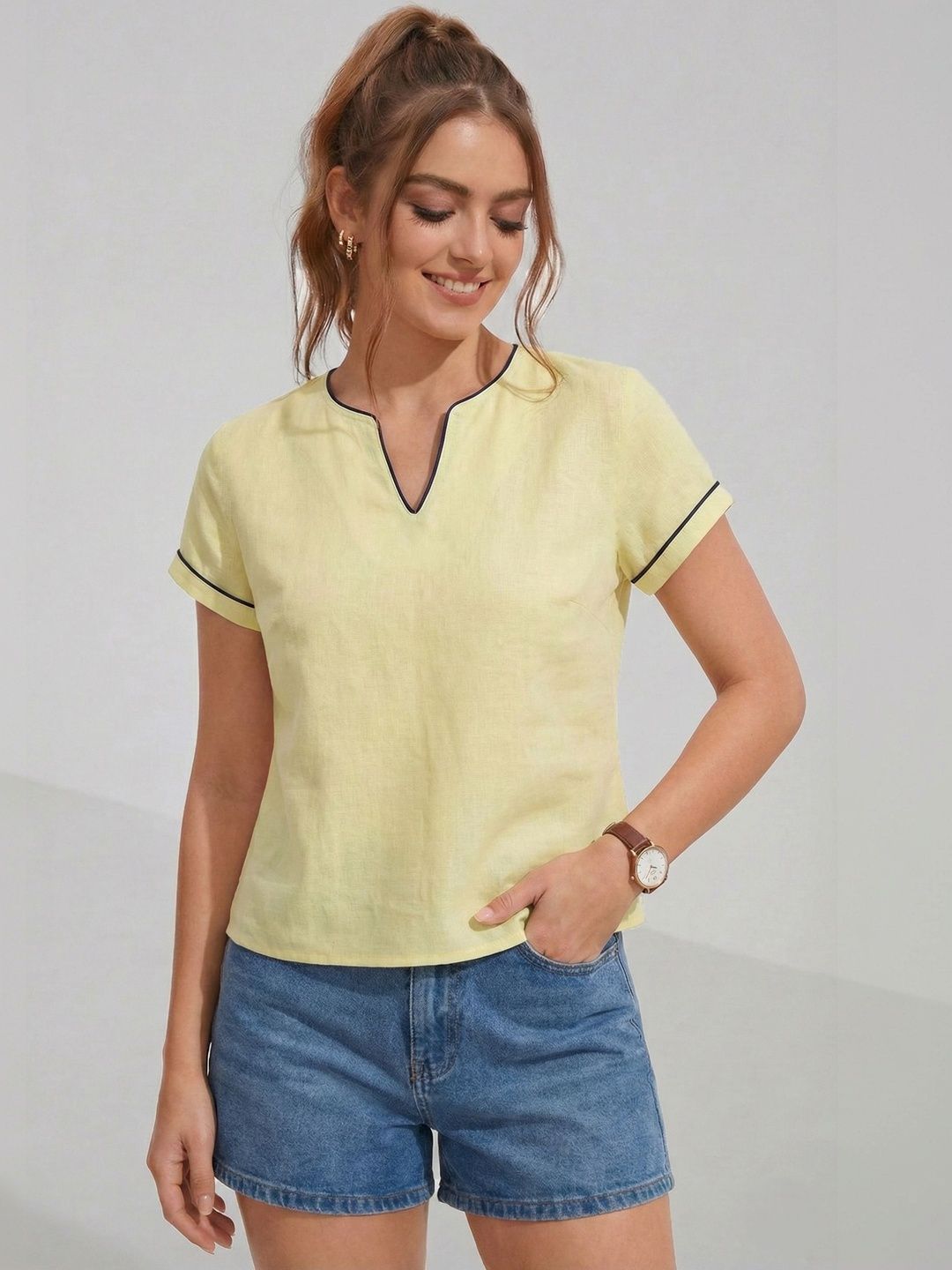 DressBerry Indigo Linen Blend Top-picture-45