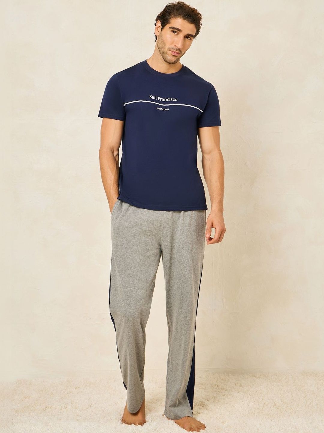 Styli Men Navy Blue Night Suit-image-1