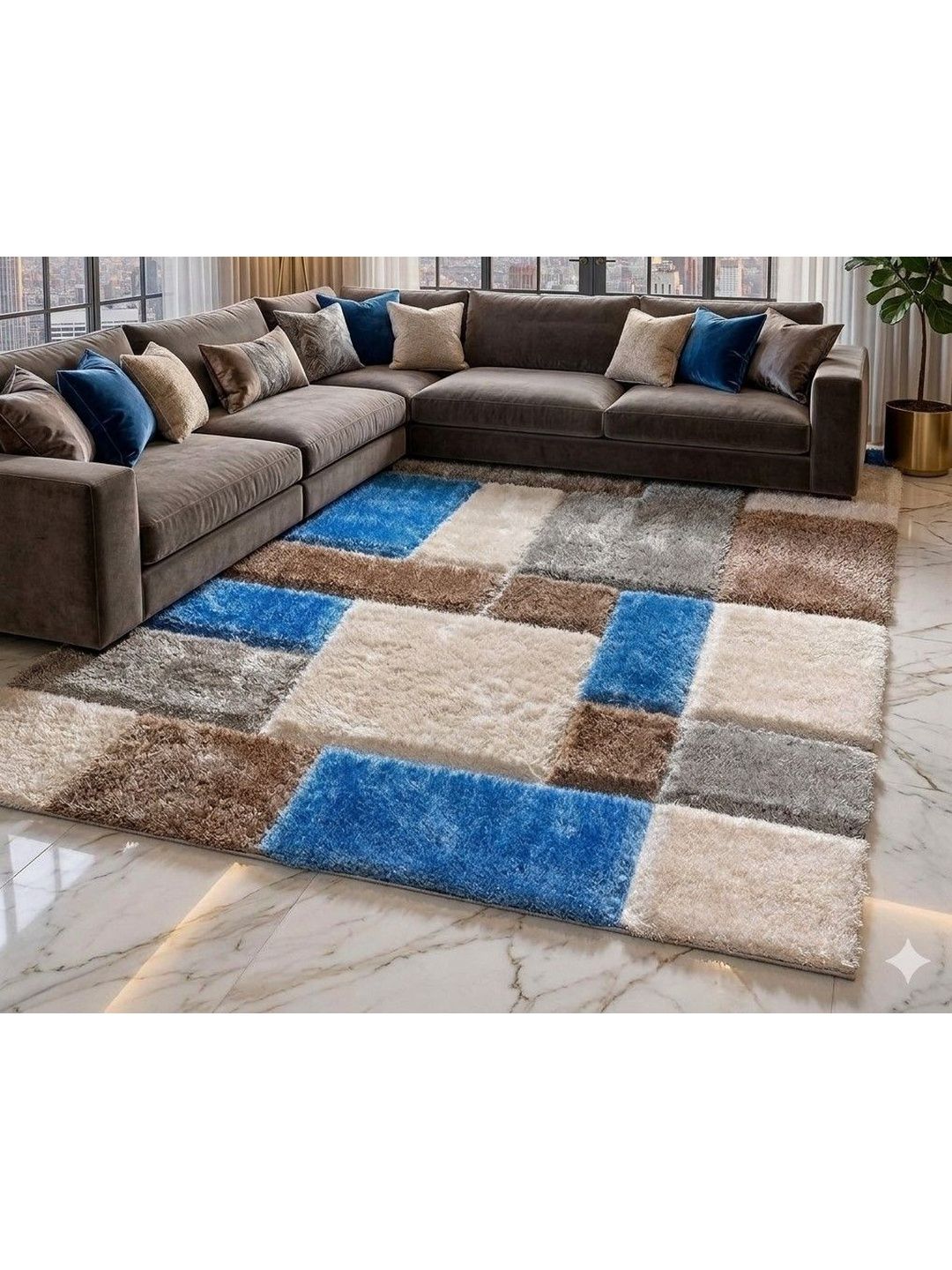 KAYNAT CARPET Blue Geometric Anti-Skid Polyester Carpet-picture-27