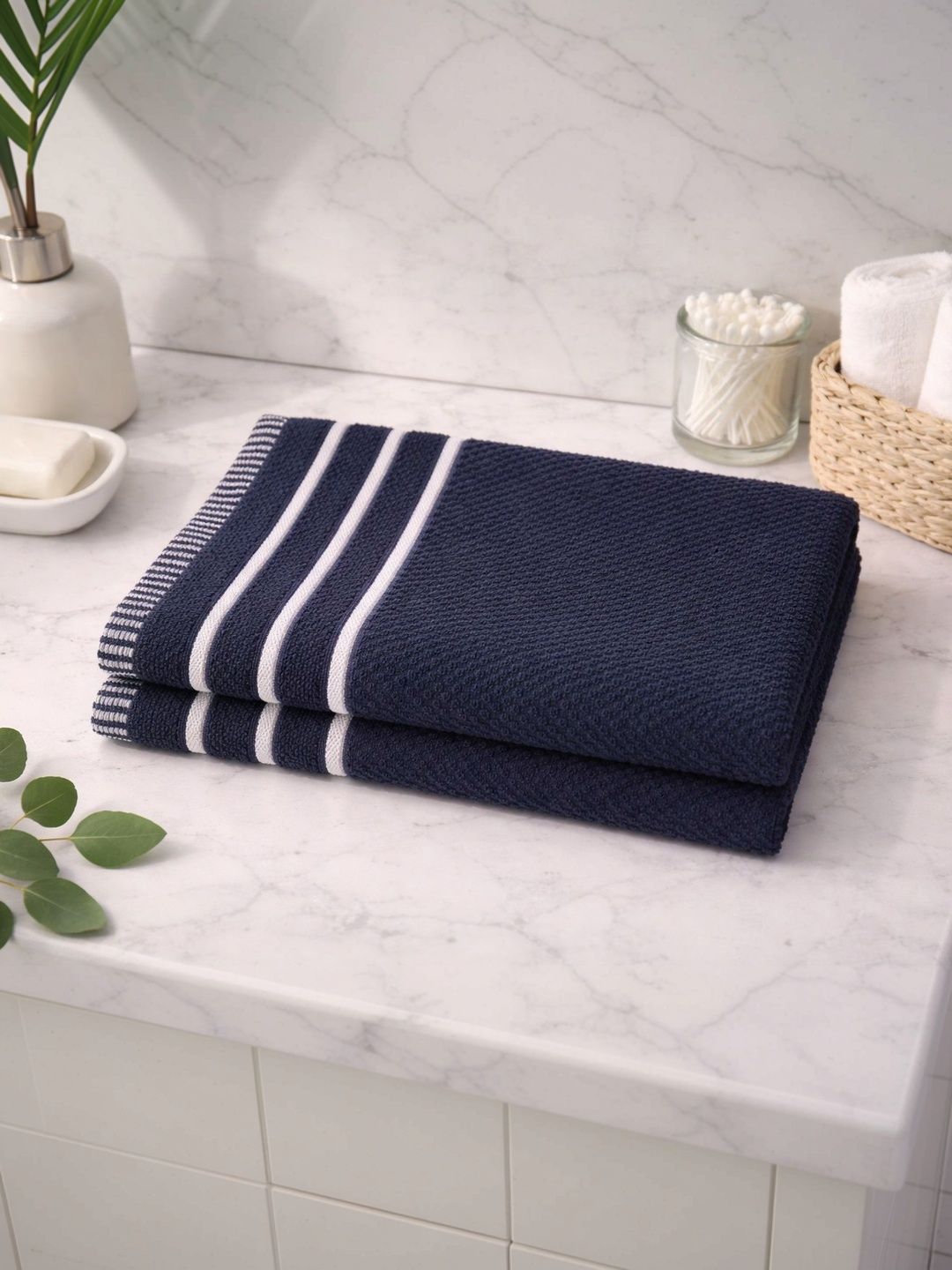 Satisfyn Blue & White Striped Cotton 450 GSM Hand Towels-image-22