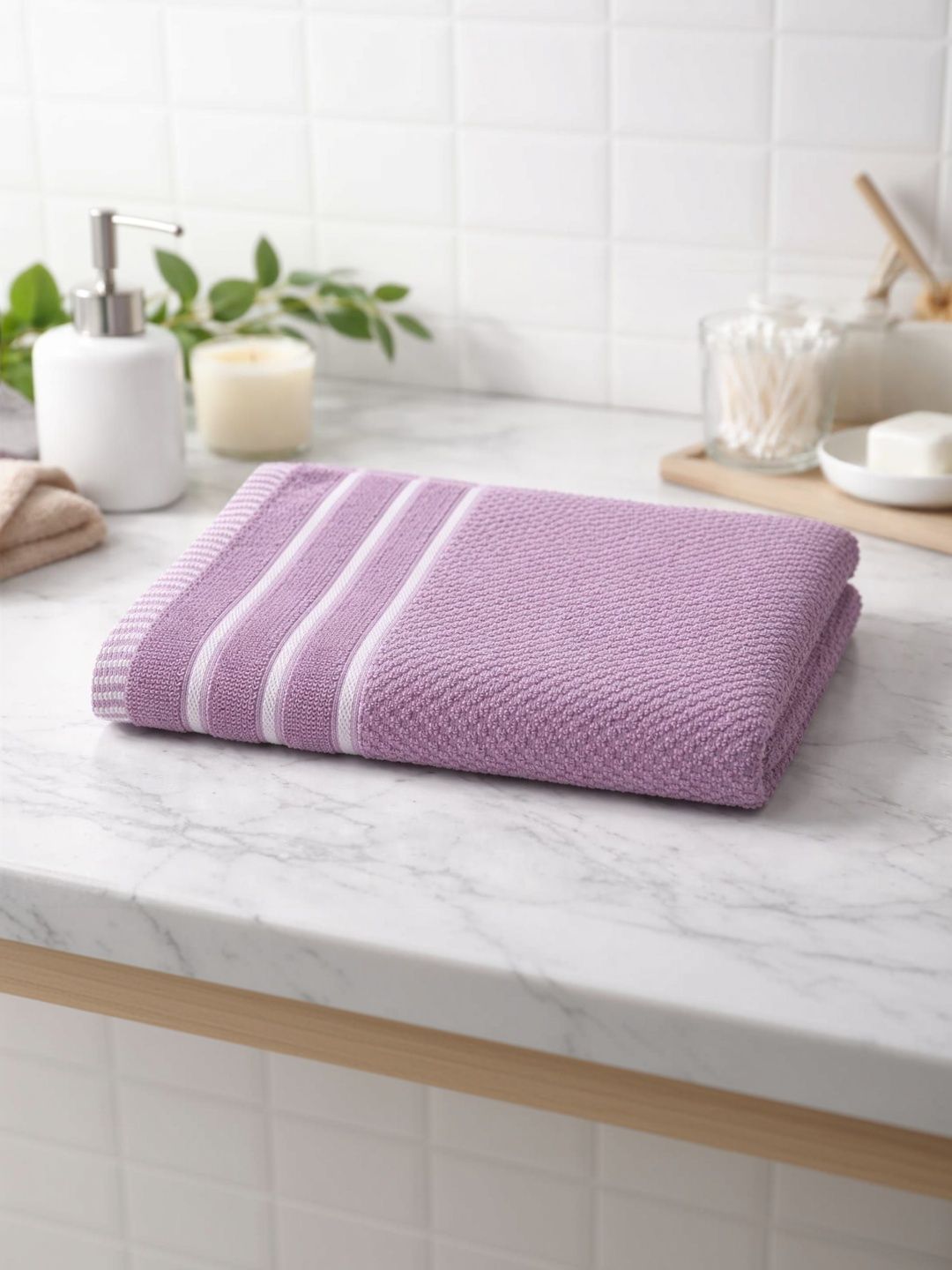 Satisfyn Lavender & White Striped Cotton 450 GSM Hand Towels-image-21